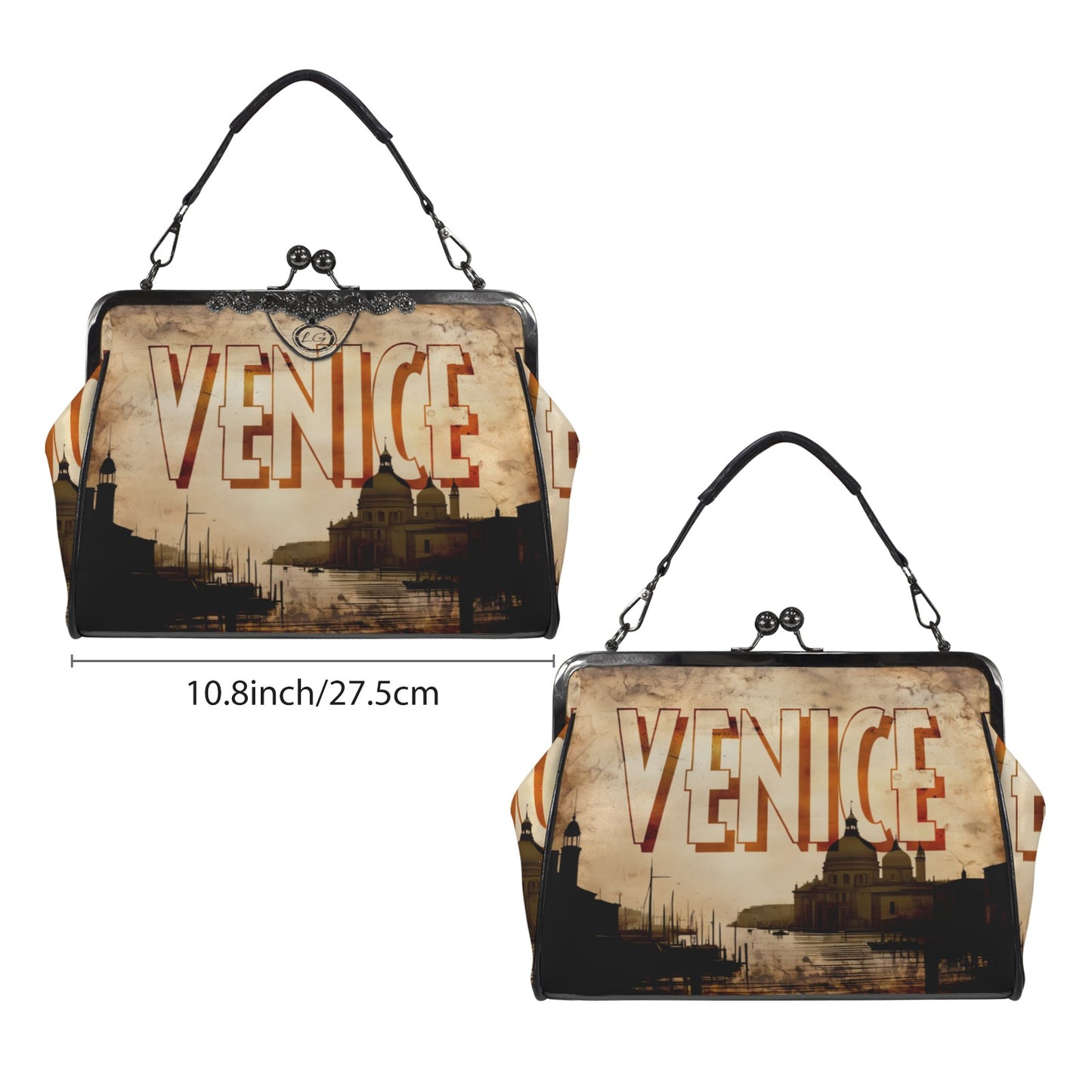 Venice Italy designed Handbag, Unique Italian Themed Crossbody Purse, Vacation Souvenir Shoulder Handbag, Santa Maria Luxury Style Handbag, Venice_Kisslock_ Kisslock Crossbody Shoulder Bag (Model 1752)
