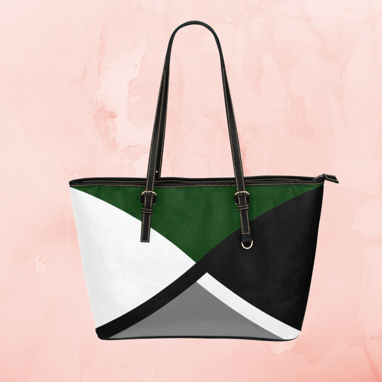 Pink Crisscross large leather tote bag, Black gray white handbag with pink accent color and shoulder straps, Designer Style leather purse