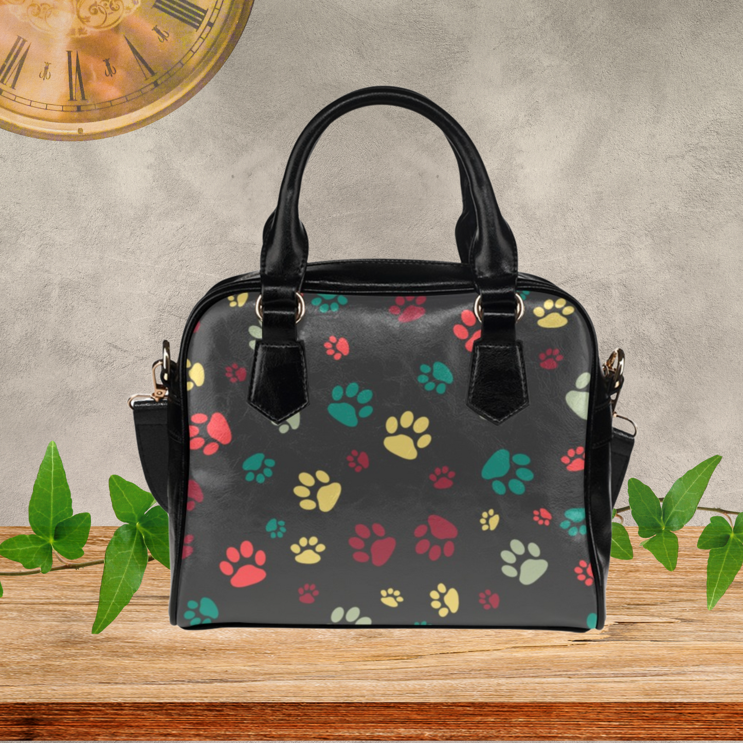 Dog Paw Print Faux Leather handbag or Shoulder bag for women dog lover, Pink White Black or Gray dog paw design on PU leather crossbody bag