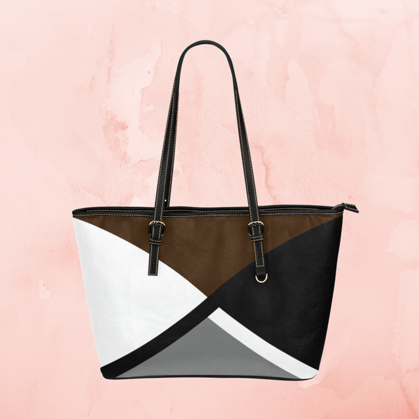 Pink Crisscross large leather tote bag, Black gray white handbag with pink accent color and shoulder straps, Designer Style leather purse