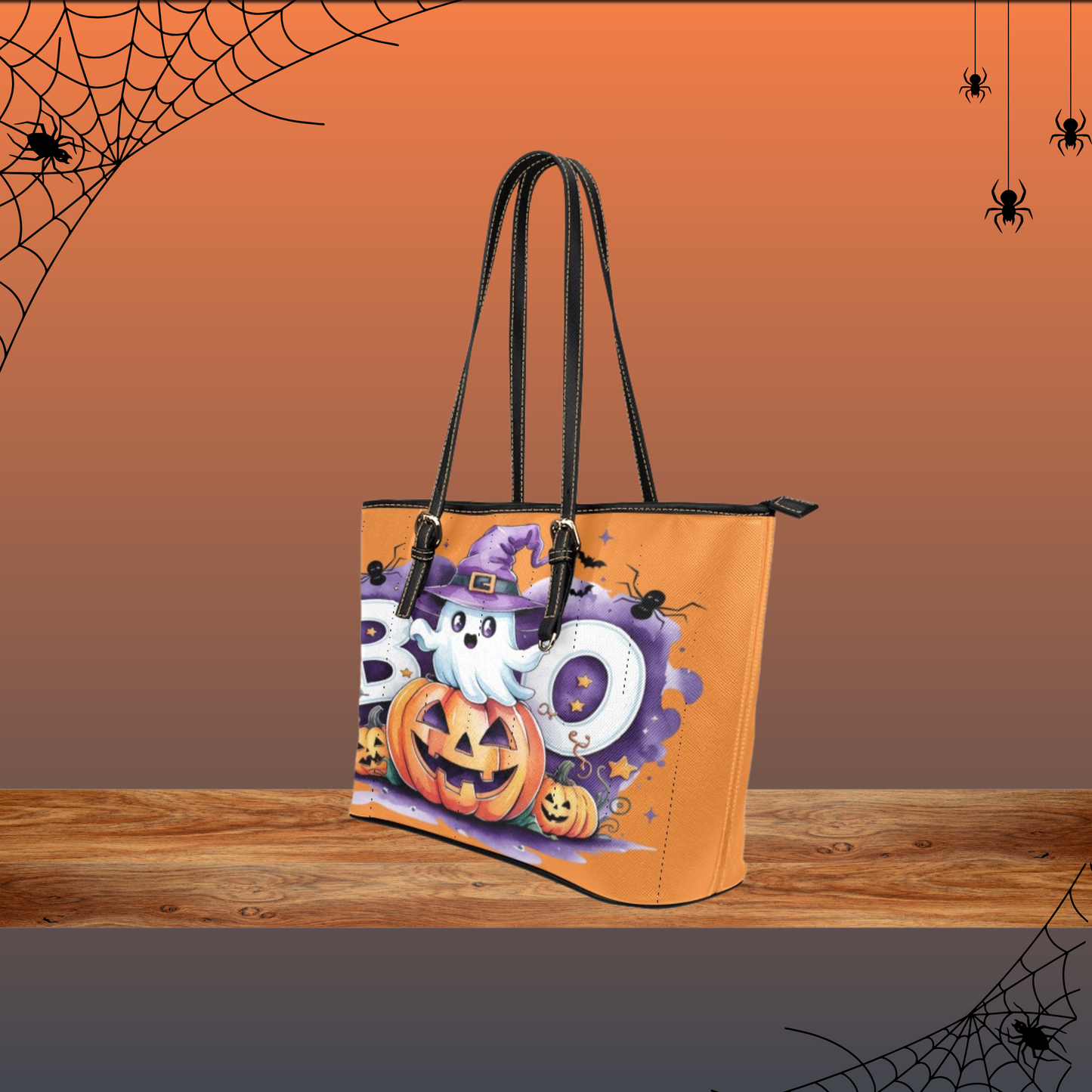 Cute Women’s Halloween Tote Bag, Halloween Themed Handbag, Pumpkin Tote Bag for Halloween,Purple Halloween Bag with Pumpkins, Halloween Gift