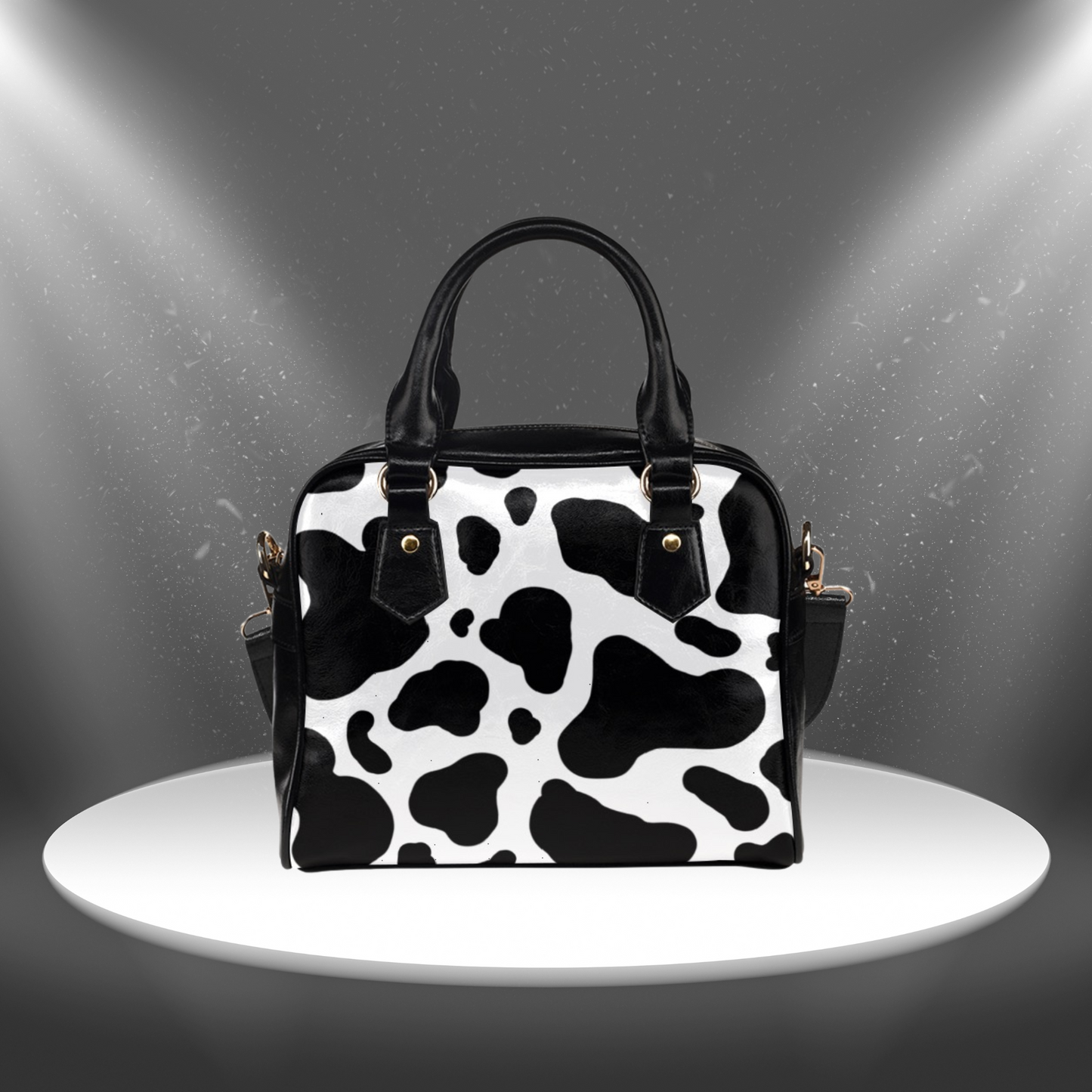 Fun Cow Print Crossbody Handbag with Shoulder Strap, Lightweight Womens Shoulder Bag with cowhide pattern, Black and White Purse,