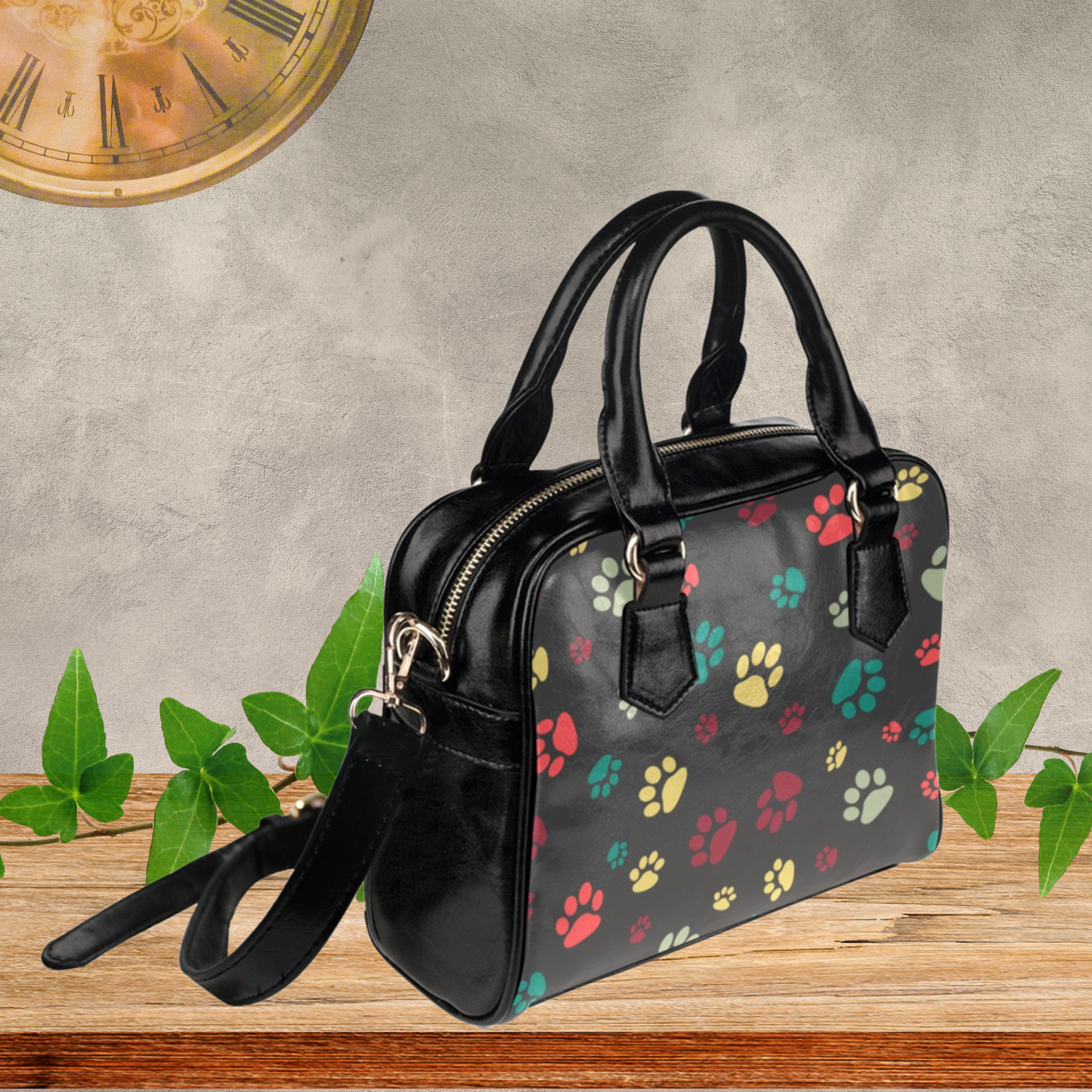 Dog Paw Print Faux Leather handbag or Shoulder bag for women dog lover, Pink White Black or Gray dog paw design on PU leather crossbody bag
