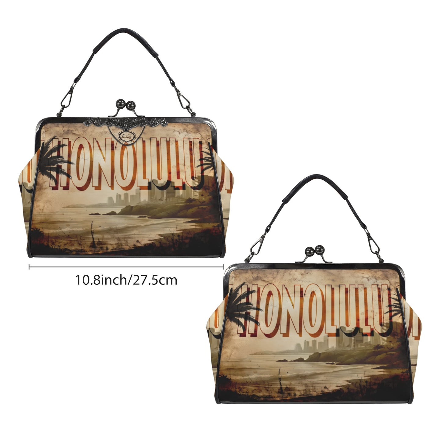 Waikiki Beach designed Handbag, Unique Hawaii Crossbody Purse, Honolulu Vacation Souvenir Shoulder Handbag, Beach Tote Bag, Vintage Handbag
