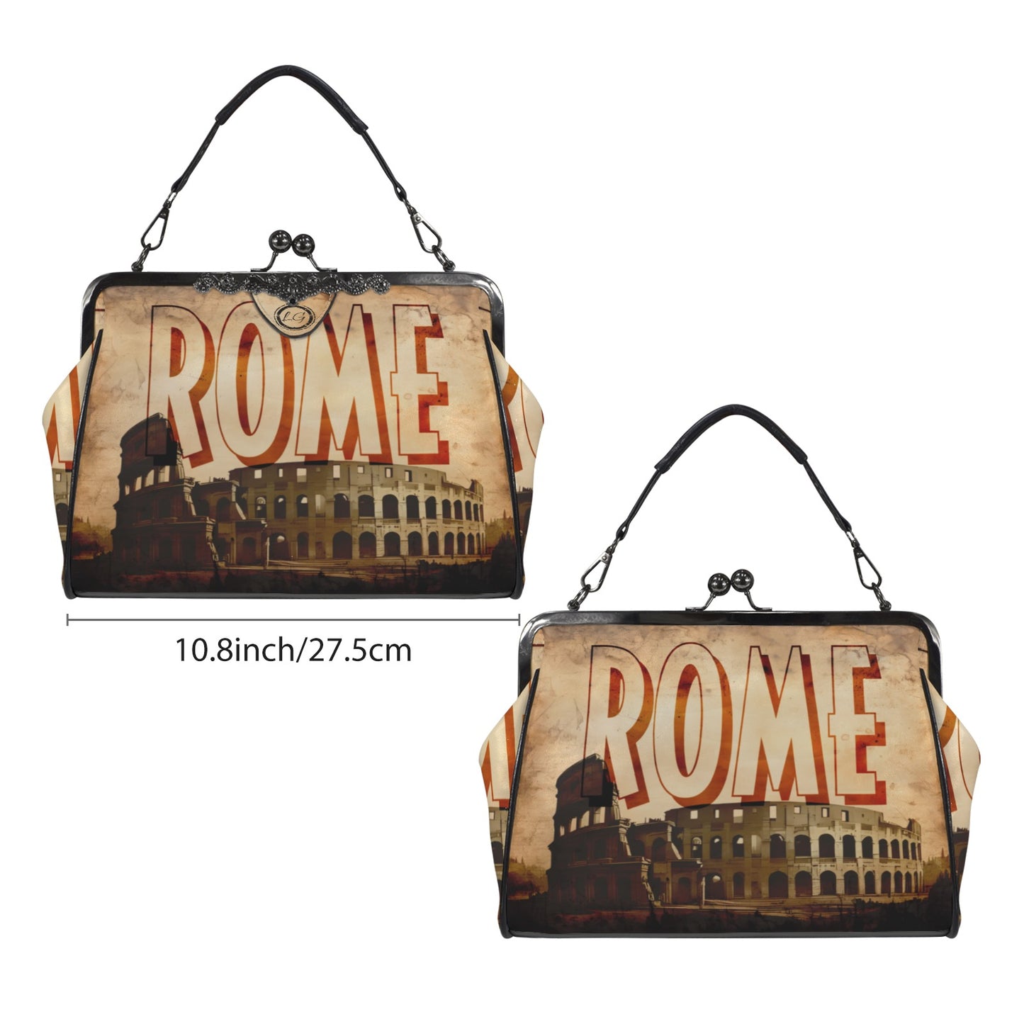 Rome Italy designed Handbag, Unique Italian themed Crossbody Purse, Vacation Souvenir Shoulder Handbag, Roman Colosseum Vintage Handbag