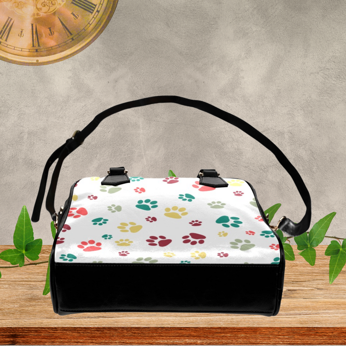 Dog Paw Print Faux Leather handbag or Shoulder bag for women dog lover, Pink White Black or Gray dog paw design on PU leather crossbody bag