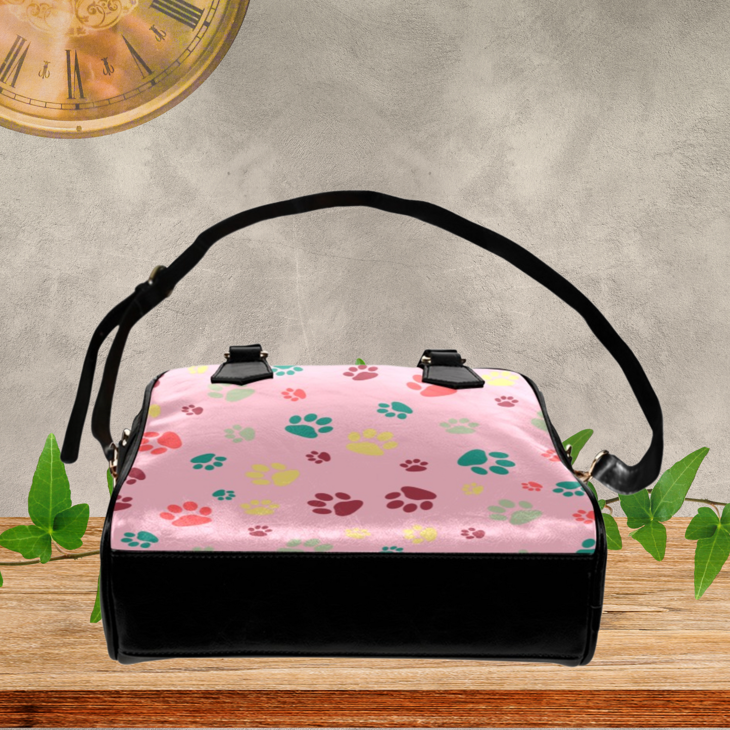 Dog Paw Print Faux Leather handbag or Shoulder bag for women dog lover, Pink White Black or Gray dog paw design on PU leather crossbody bag
