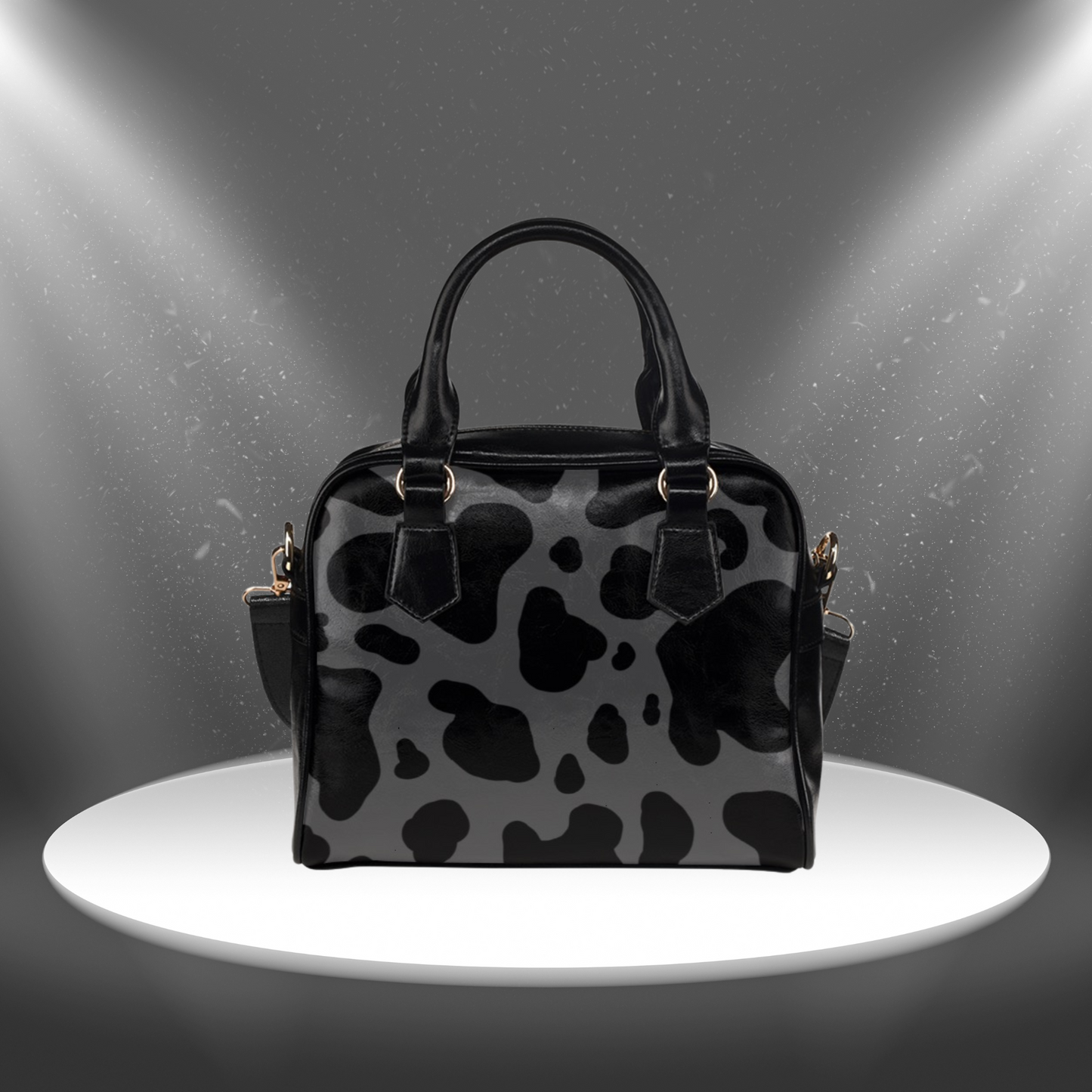 Fun Cow Print Crossbody Handbag with Shoulder Strap, Lightweight Womens Shoulder Bag with cowhide pattern, Black and White Purse,