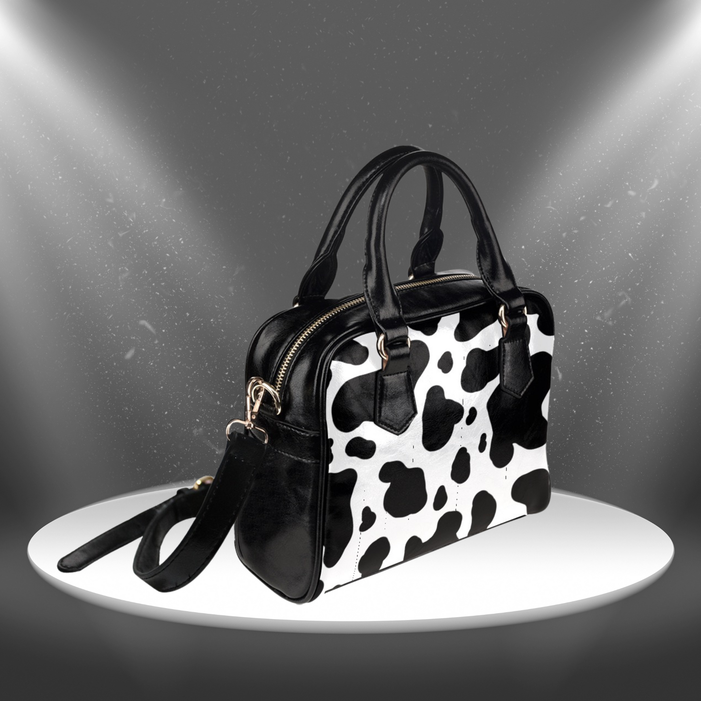 Fun Cow Print Crossbody Handbag with Shoulder Strap, Lightweight Womens Shoulder Bag with cowhide pattern, Black and White Purse,