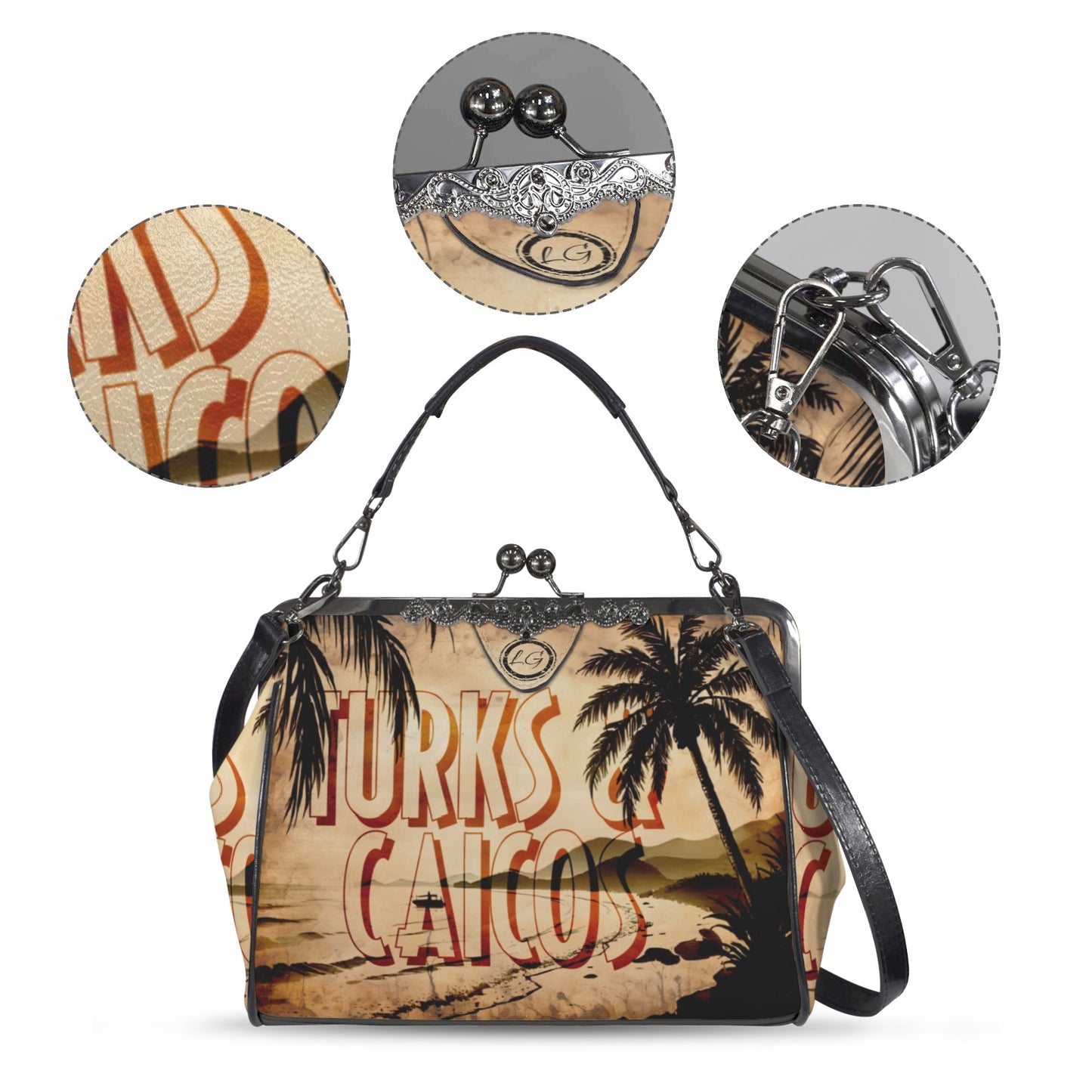 Turks and Caicos vacation destination handbag, Unique beach scene Crossbody Purse, Shoulder Handbag, Travel Bag, Vintage Style handbag,