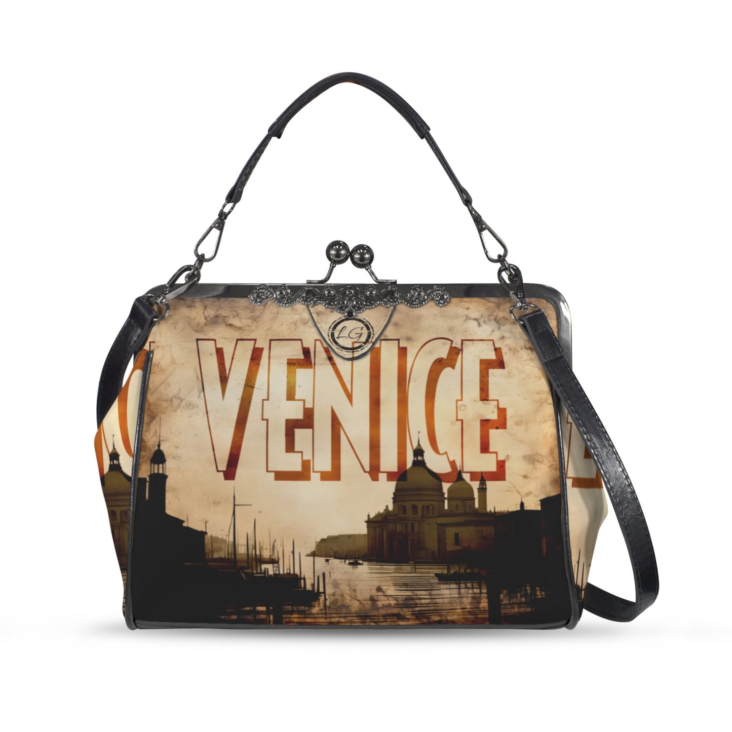 Venice Italy designed Handbag, Unique Italian Themed Crossbody Purse, Vacation Souvenir Shoulder Handbag, Santa Maria Luxury Style Handbag, Venice_Kisslock_ Kisslock Crossbody Shoulder Bag (Model 1752)