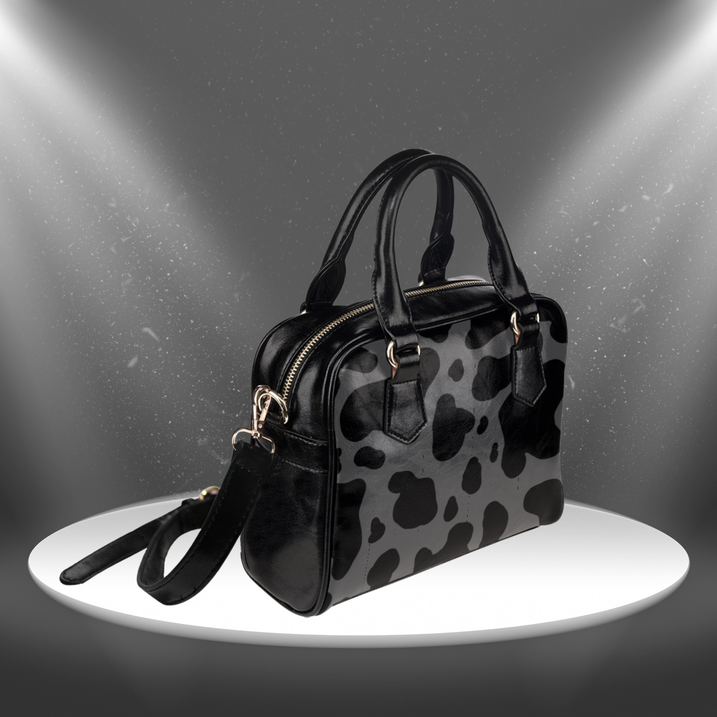 Fun Cow Print Crossbody Handbag with Shoulder Strap, Lightweight Womens Shoulder Bag with cowhide pattern, Black and White Purse,