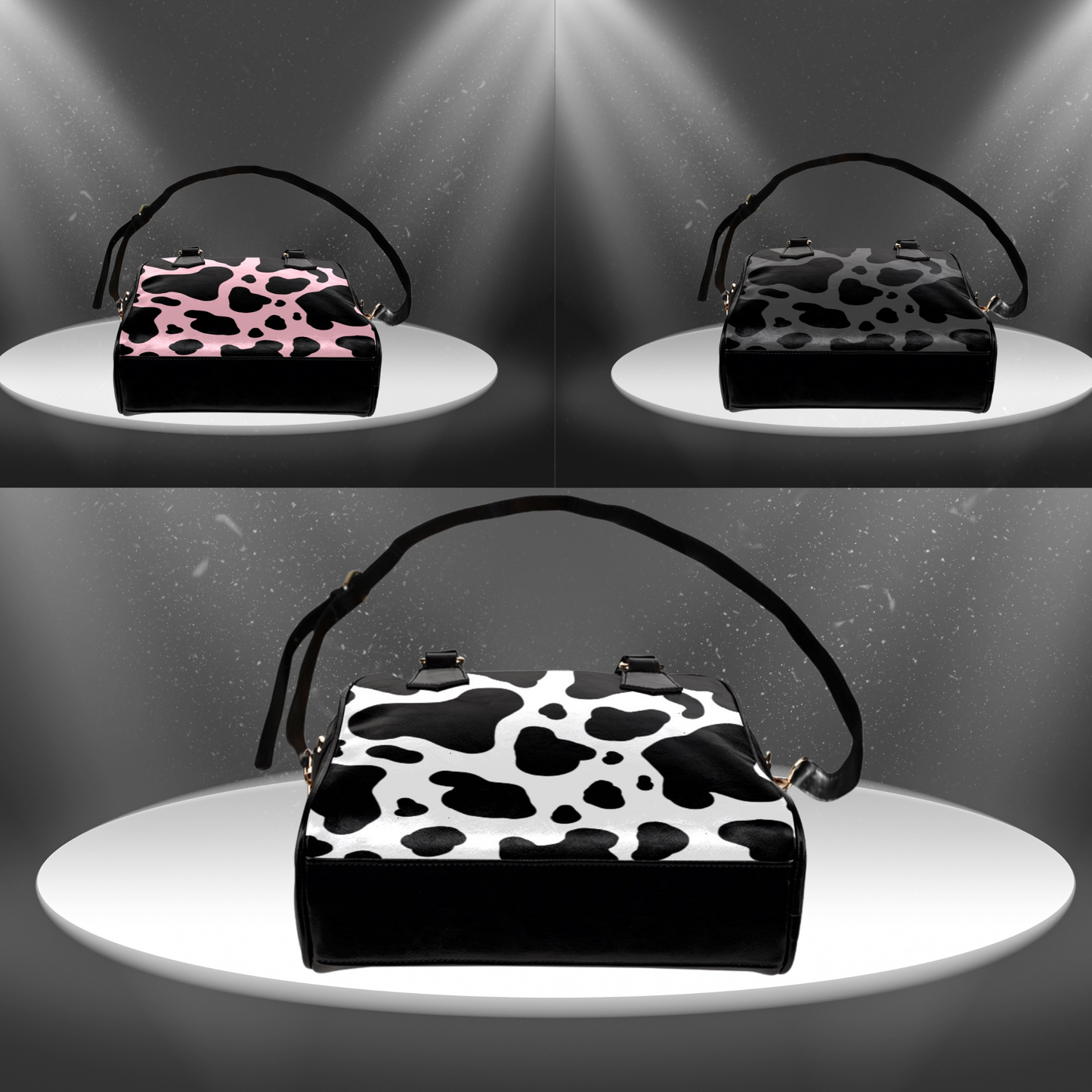 Fun Cow Print Crossbody Handbag with Shoulder Strap, Lightweight Womens Shoulder Bag with cowhide pattern, Black and White Purse,