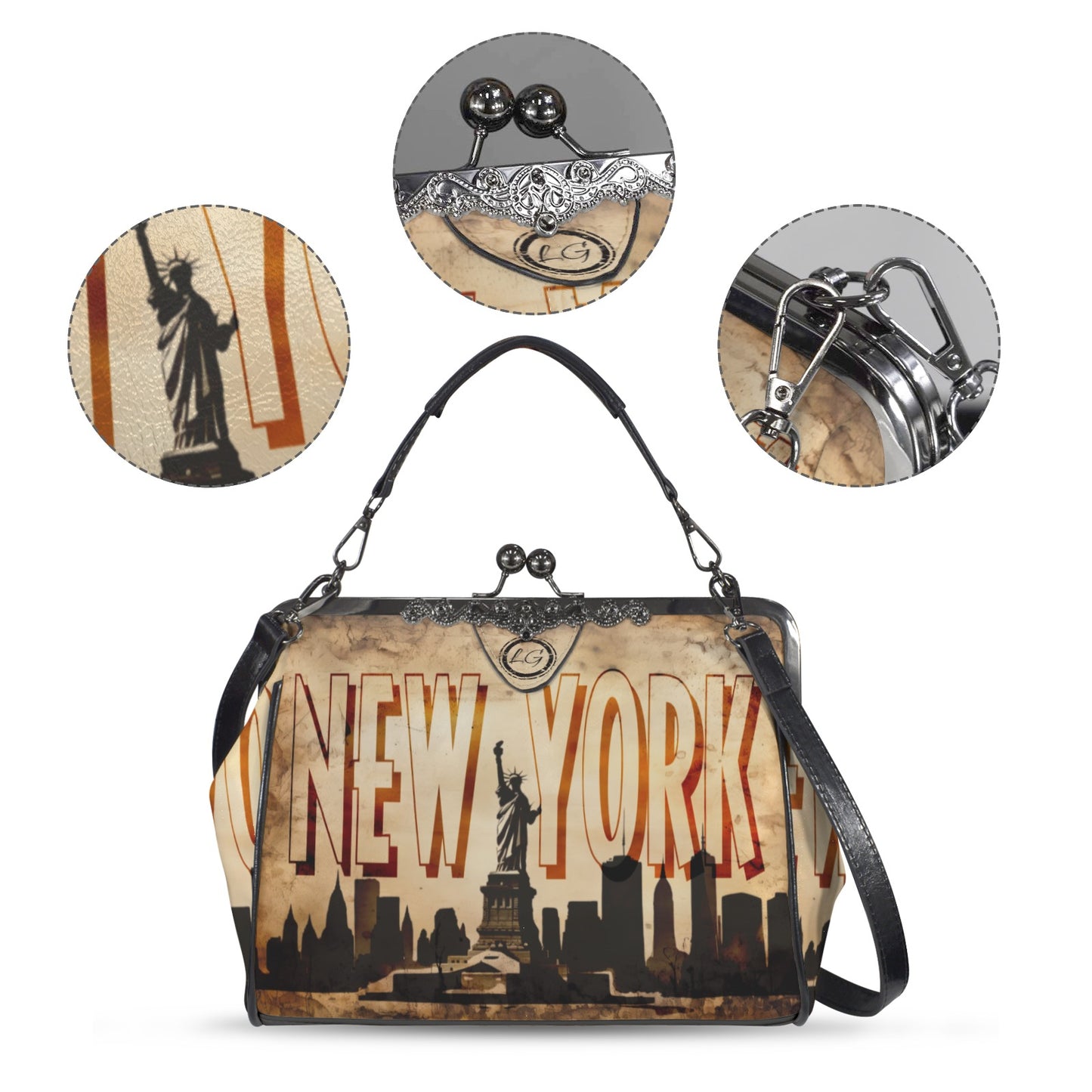 New York Skyline designed handbag, Unique New York Crossbody Purse, Statue of Liberty Shoulder Handbag, Travel Bag, Vintage Style handbag,