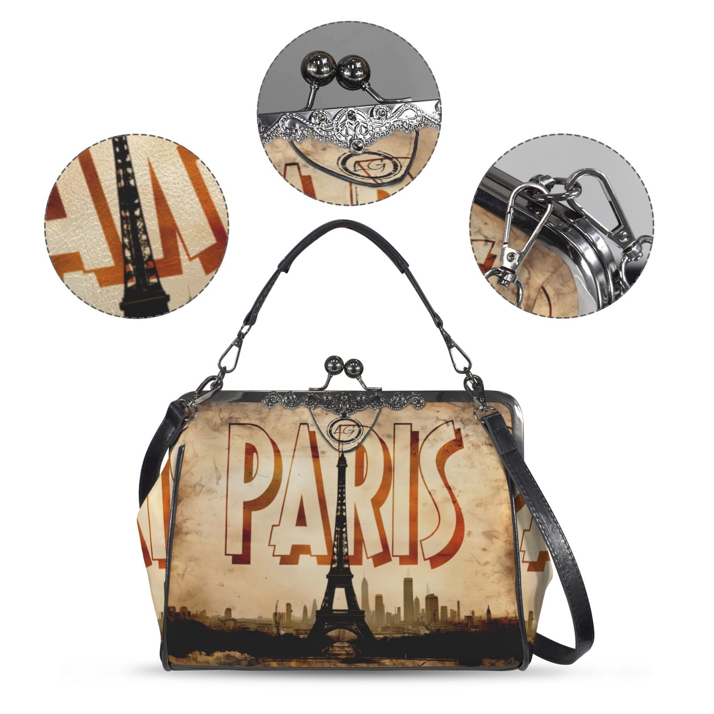 Eiffel Tower designed handbag, Unique Paris Crossbody Purse, Travel Destination Bag, Vintage Style handbag, City Skyline Shoulder Handbag
