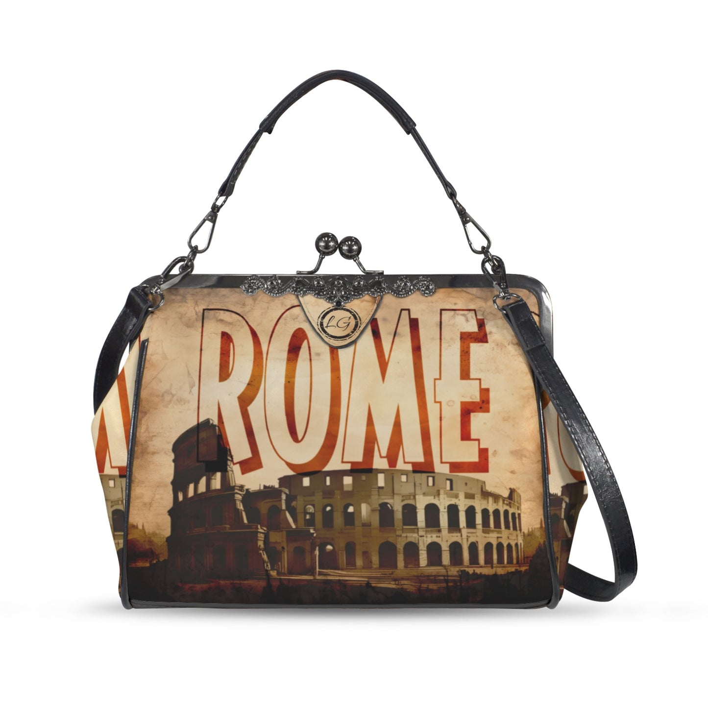 Rome Italy designed Handbag, Unique Italian themed Crossbody Purse, Vacation Souvenir Shoulder Handbag, Roman Colosseum Vintage Handbag