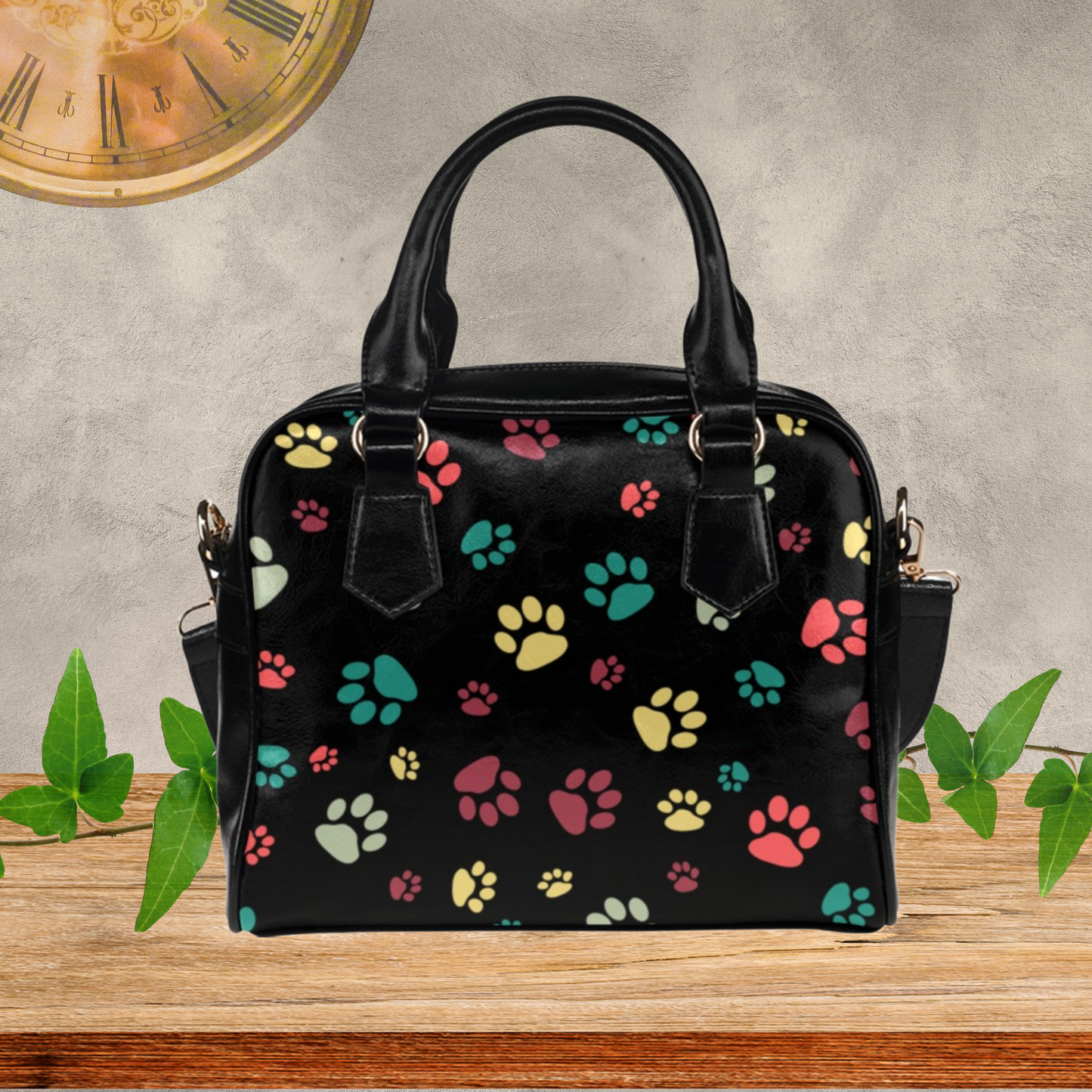 Dog Paw Print Faux Leather handbag or Shoulder bag for women dog lover, Pink White Black or Gray dog paw design on PU leather crossbody bag