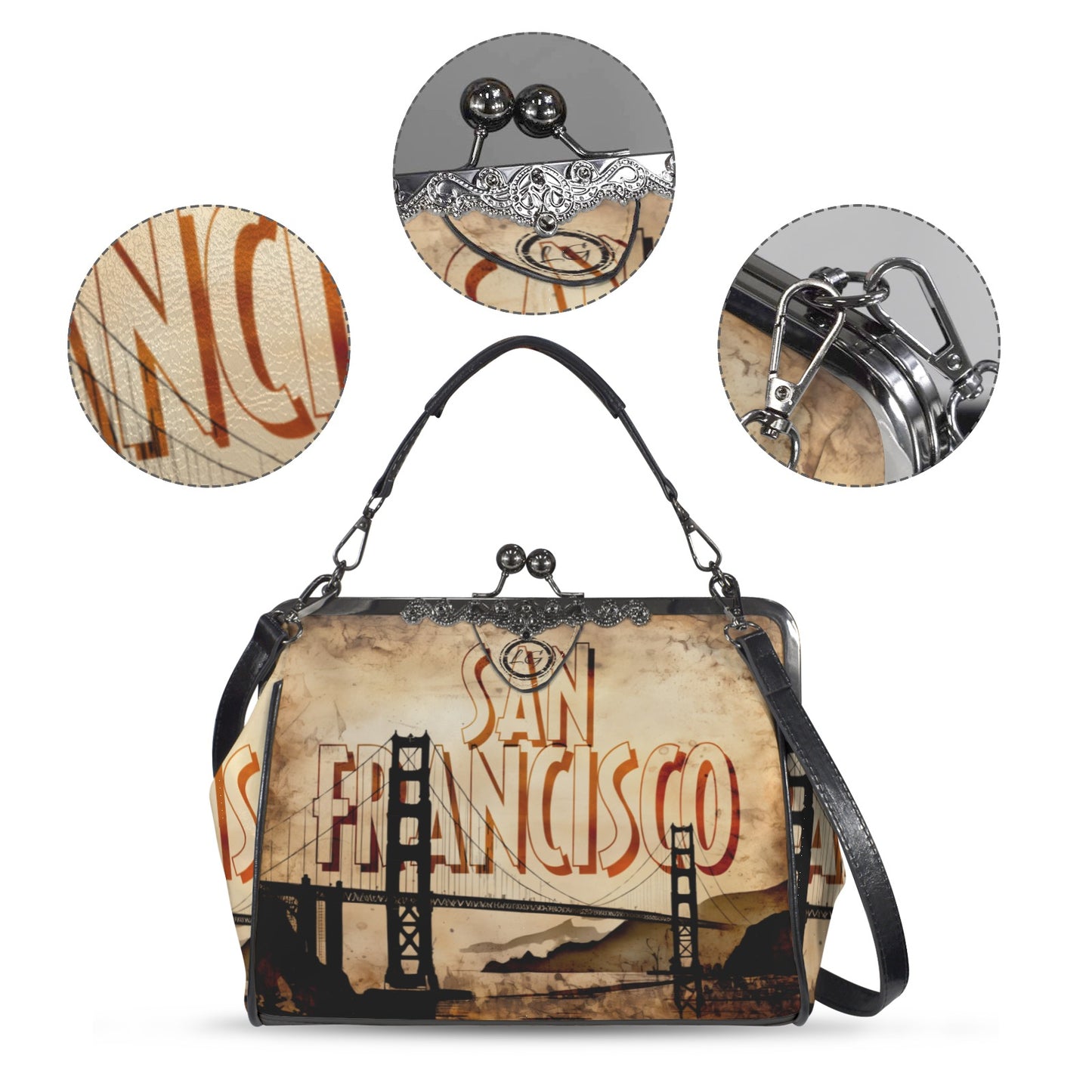 San Francisco designed Handbag, Unique Golden Gate Bridge Crossbody Purse, Vacation Souvenir Shoulder Handbag, Bay Area Tote Bag