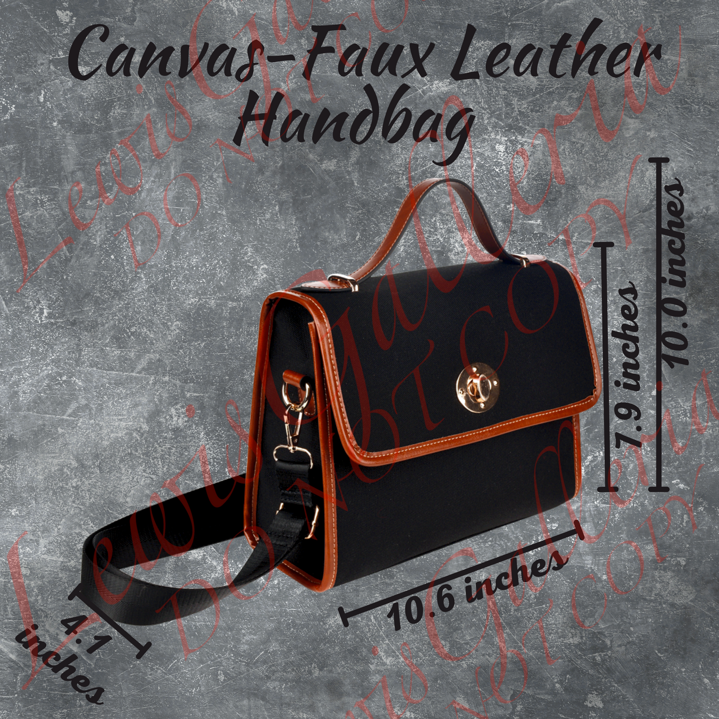 Satchel handbag with dog paw print pattern and shoulder strap, Black canvas handbag PU leather trim, Designer style purse for dog lover
