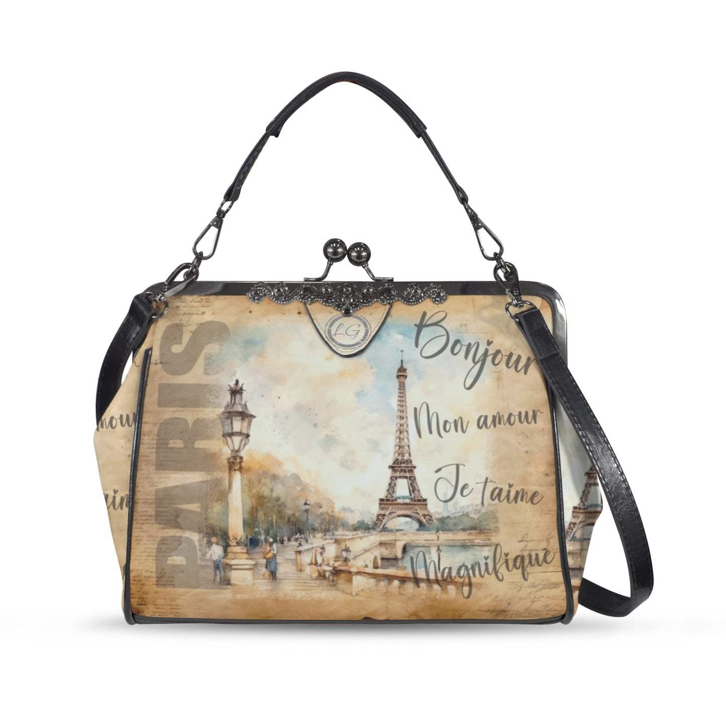 Paris France Themed Handbag, Eiffel Tower Tote Bag, Watercolor style Handbag, Women’s Designer Purse, Vacation Travel bag, Personal Tote