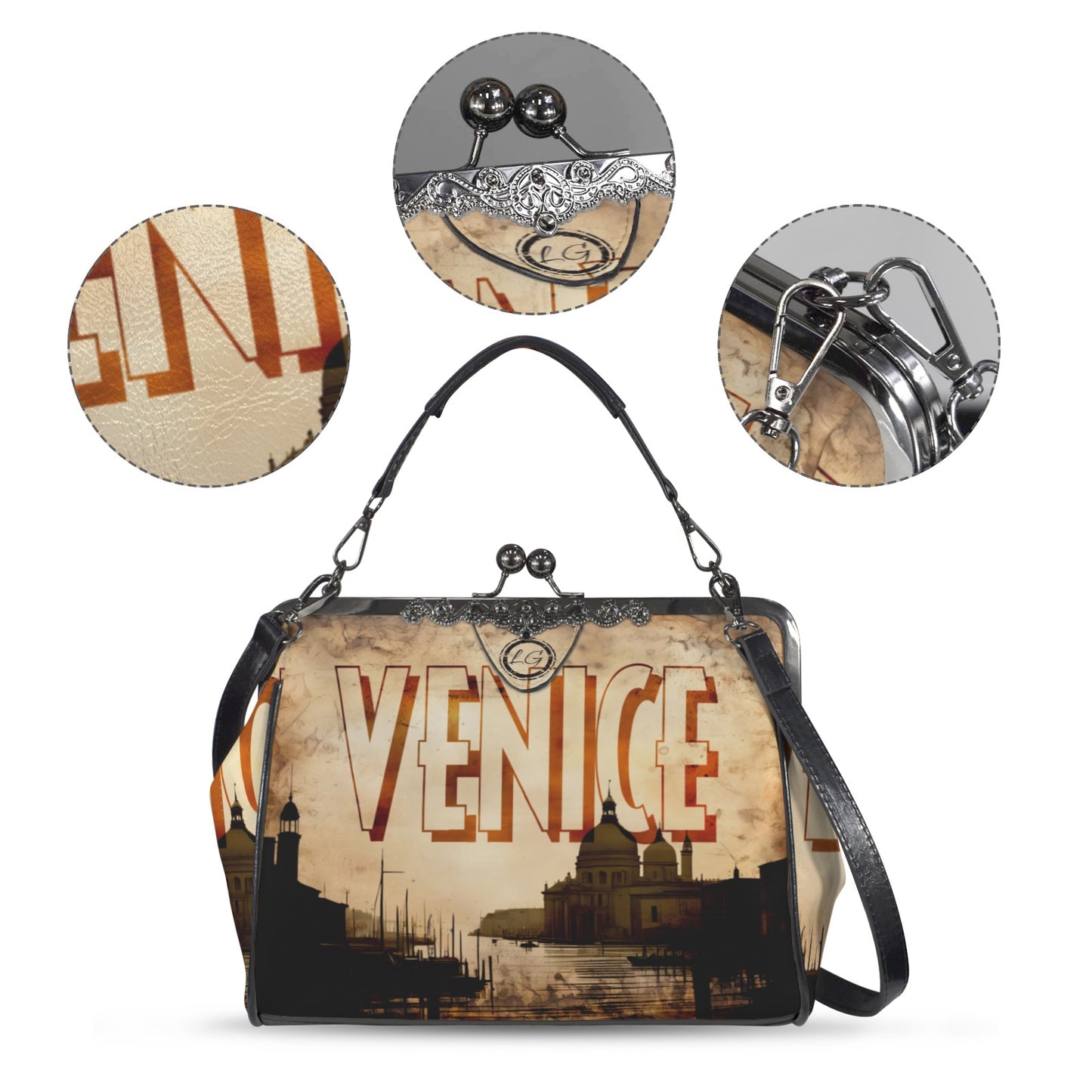 Venice Italy designed Handbag, Unique Italian Themed Crossbody Purse, Vacation Souvenir Shoulder Handbag, Santa Maria Luxury Style Handbag, Venice_Kisslock_ Kisslock Crossbody Shoulder Bag (Model 1752)