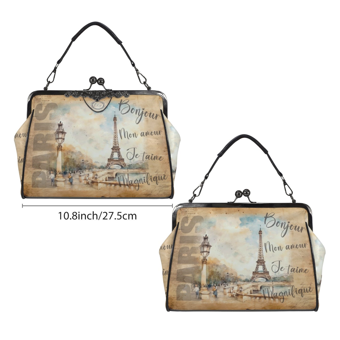 Paris France Themed Handbag, Eiffel Tower Tote Bag, Watercolor style Handbag, Women’s Designer Purse, Vacation Travel bag, Personal Tote