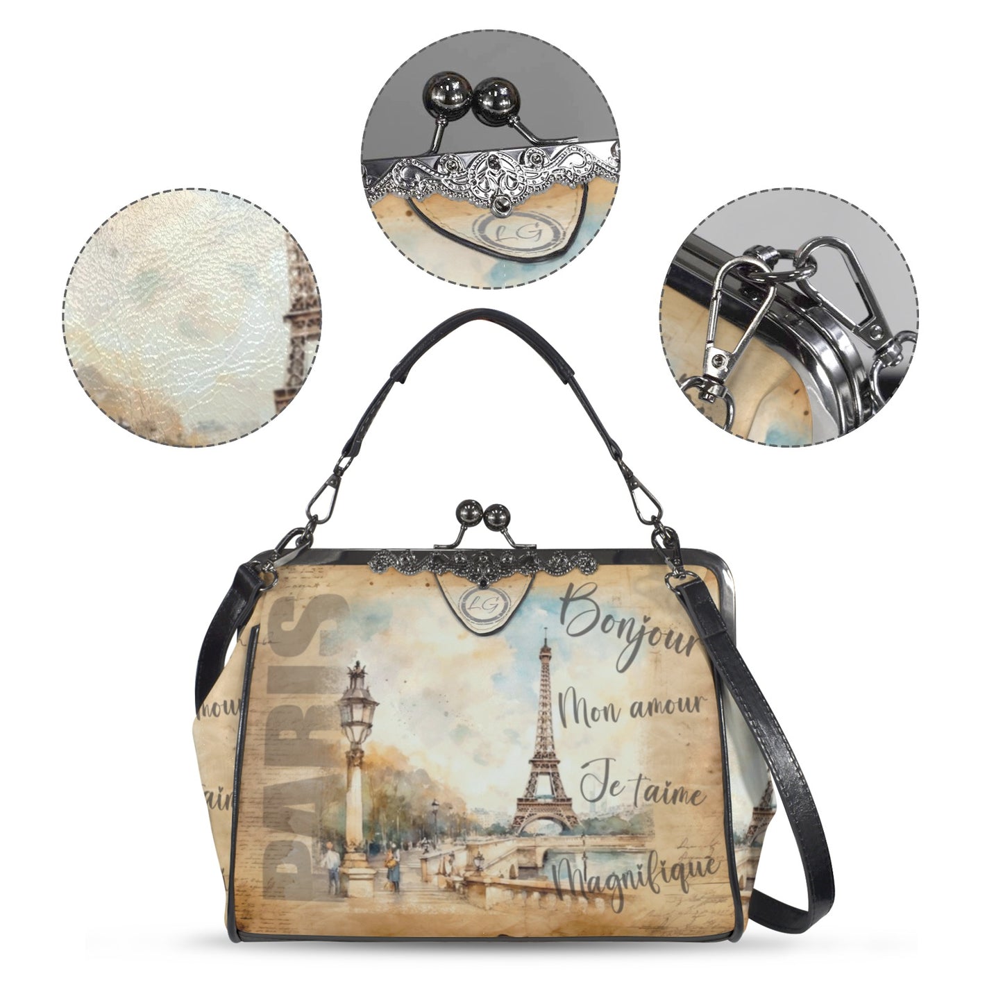 Paris France Themed Handbag, Eiffel Tower Tote Bag, Watercolor style Handbag, Women’s Designer Purse, Vacation Travel bag, Personal Tote