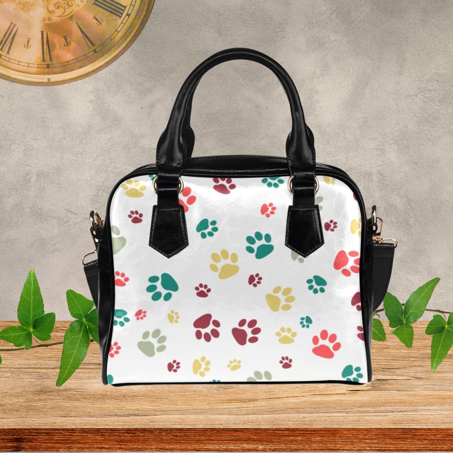Dog Paw Print Faux Leather handbag or Shoulder bag for women dog lover, Pink White Black or Gray dog paw design on PU leather crossbody bag