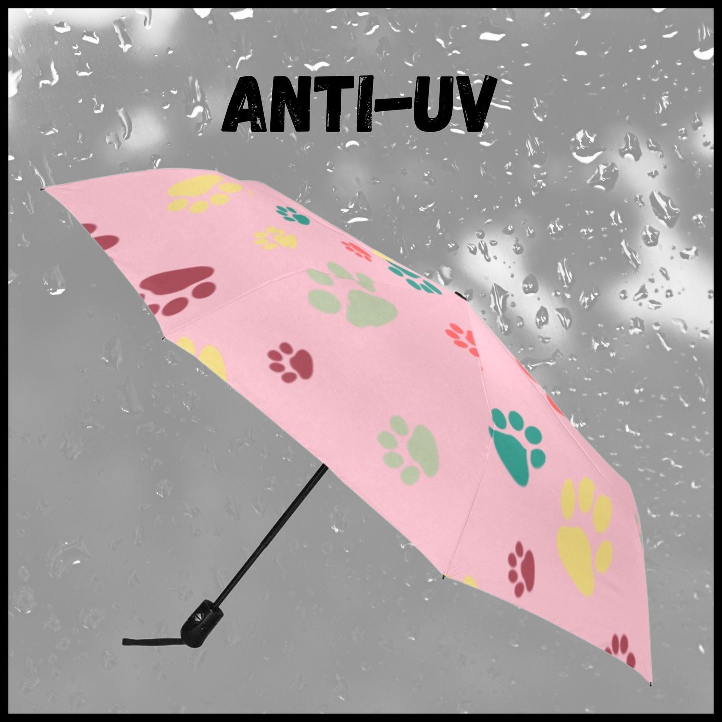 Anti-UV umbrella with colorful Dog Paw Prints, Automatic open and close umbrella for rain or sun, Dog owner gift, UV blocking umbrella