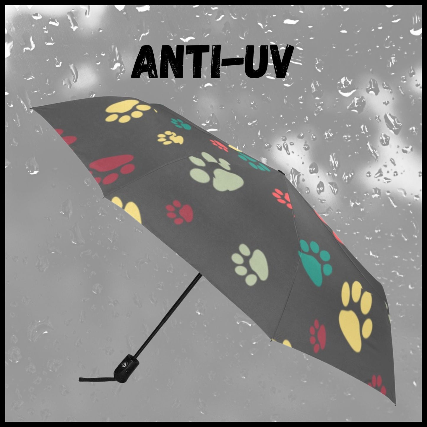 Anti-UV umbrella with colorful Dog Paw Prints, Automatic open and close umbrella for rain or sun, Dog owner gift, UV blocking umbrella