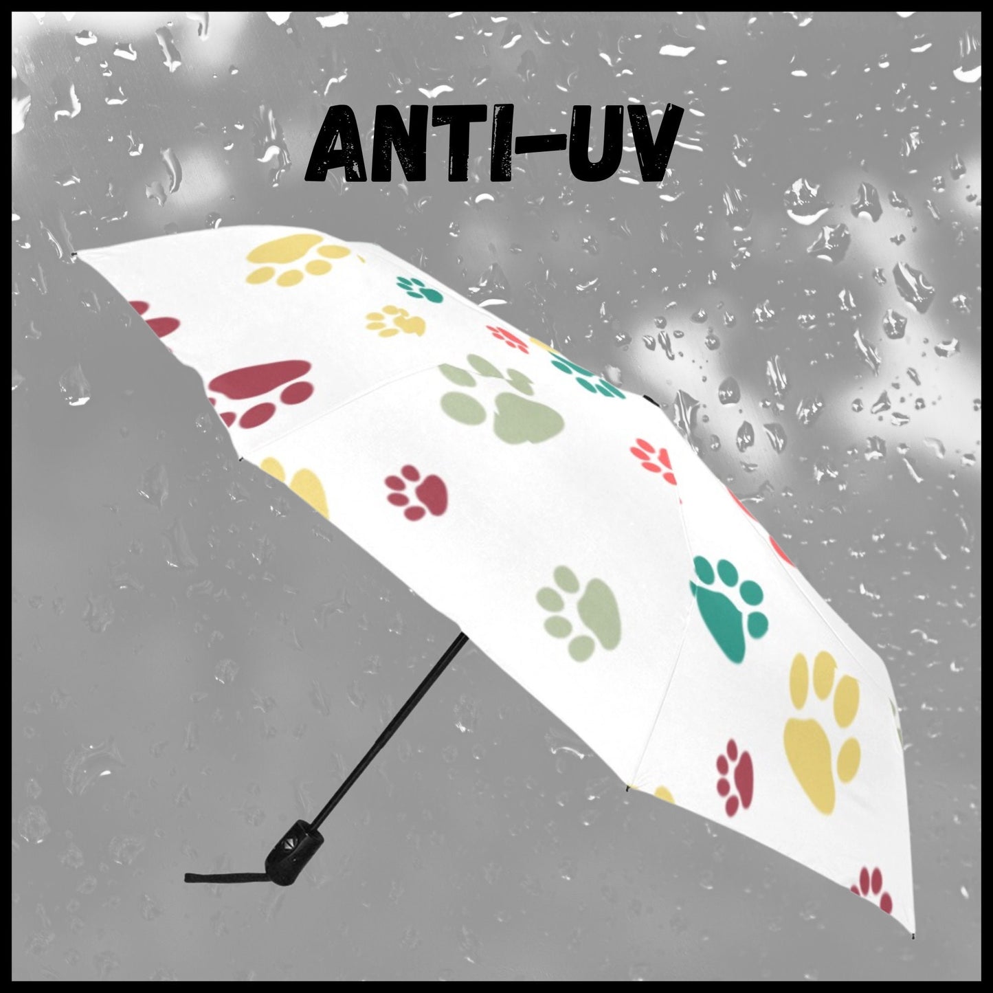 Anti-UV umbrella with colorful Dog Paw Prints, Automatic open and close umbrella for rain or sun, Dog owner gift, UV blocking umbrella