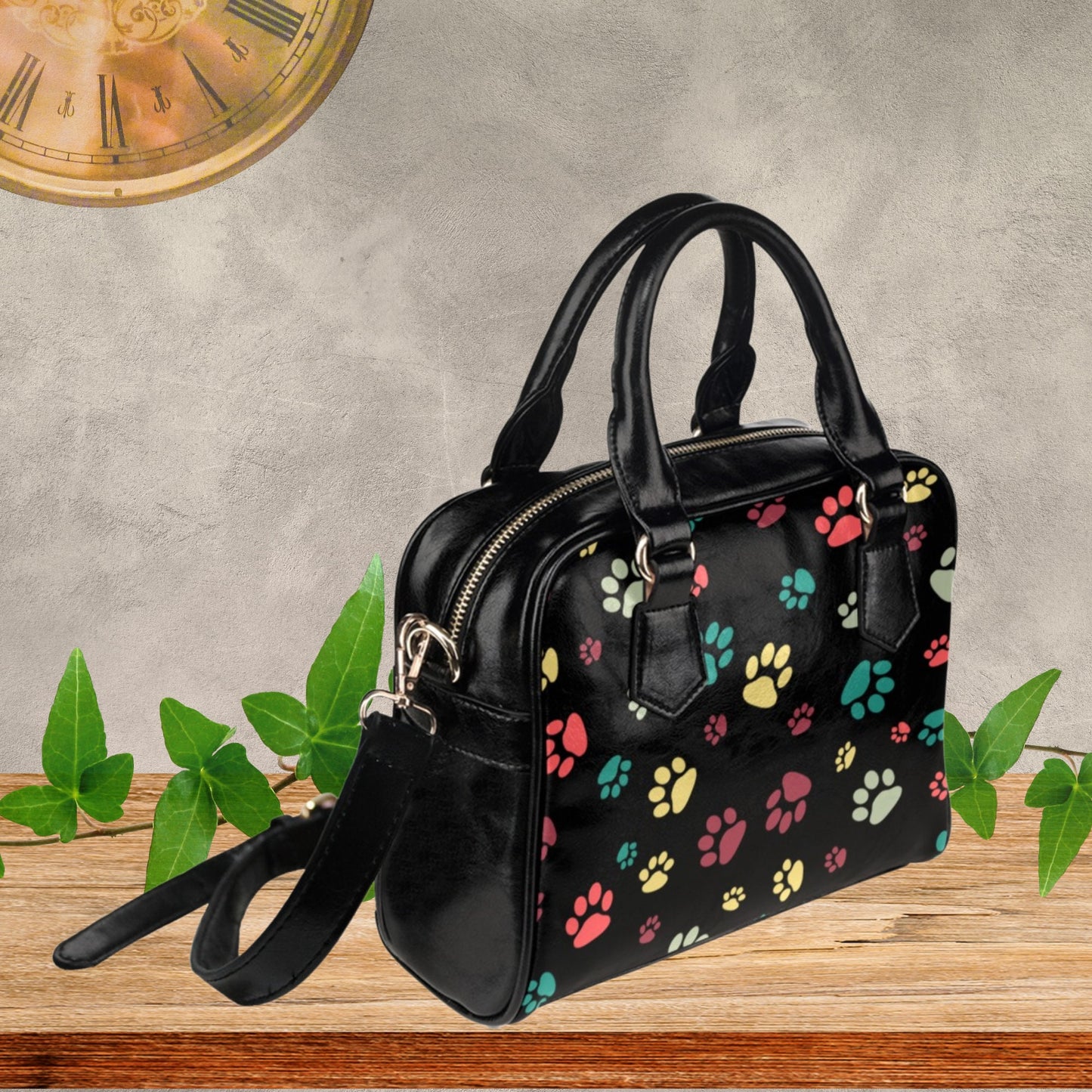 Dog Paw Print Faux Leather handbag or Shoulder bag for women dog lover, Pink White Black or Gray dog paw design on PU leather crossbody bag