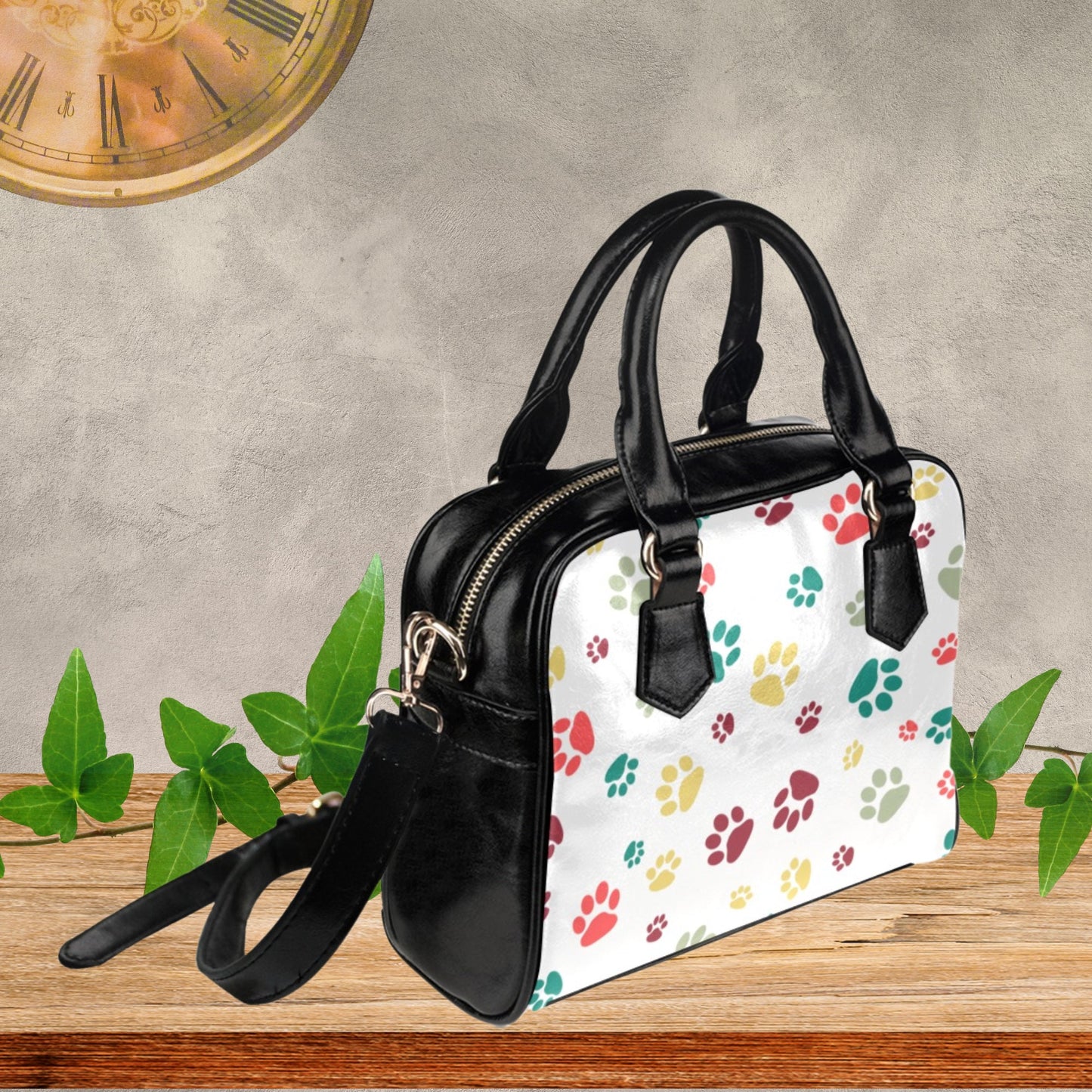 Dog Paw Print Faux Leather handbag or Shoulder bag for women dog lover, Pink White Black or Gray dog paw design on PU leather crossbody bag