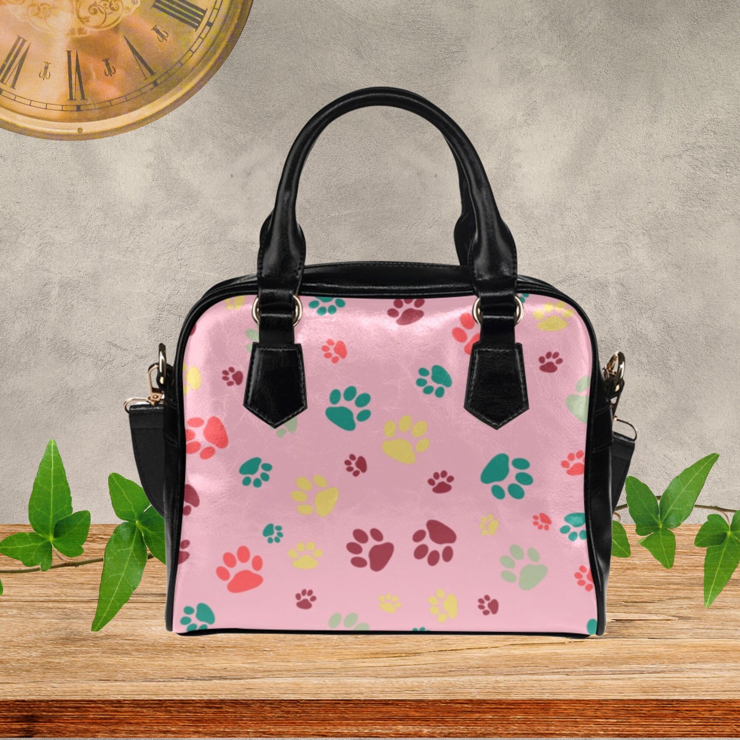 Dog Paw Print Faux Leather handbag or Shoulder bag for women dog lover, Pink White Black or Gray dog paw design on PU leather crossbody bag