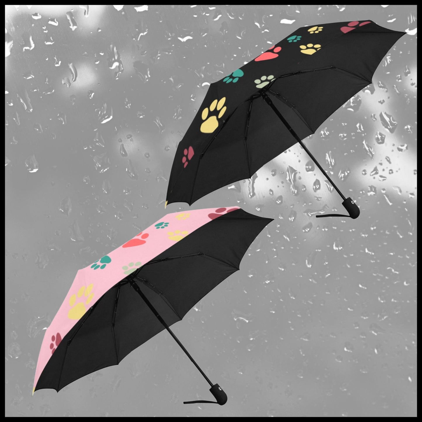 Anti-UV umbrella with colorful Dog Paw Prints, Automatic open and close umbrella for rain or sun, Dog owner gift, UV blocking umbrella