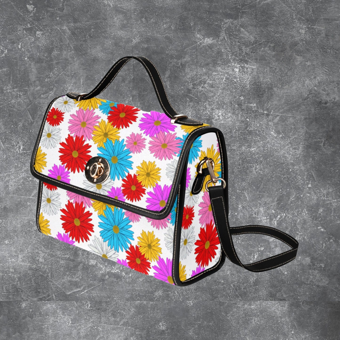 Daisy flower handbag for women, Women’s satchel purse with daisies, Floral design crossbody purse, Daisy flower gift for her, Daisy handbag