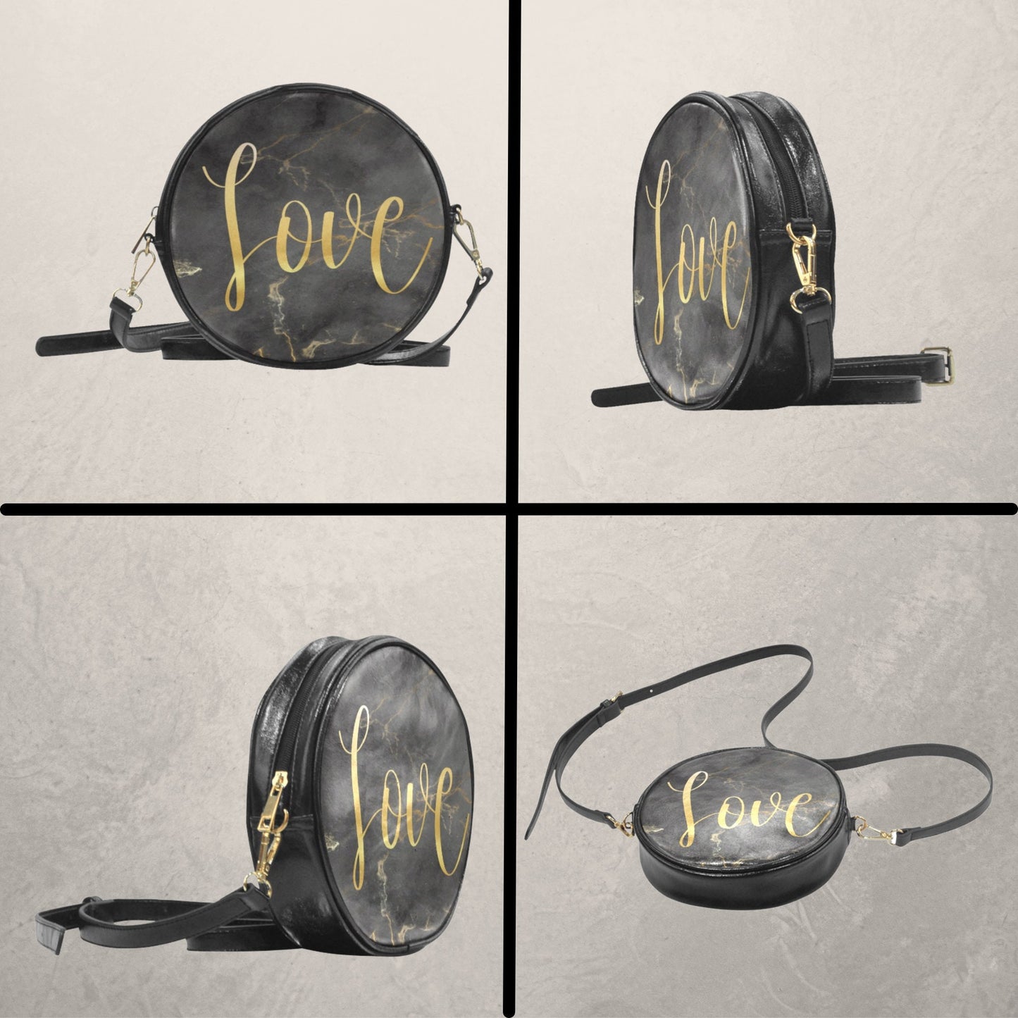 Christian Inspirational Words Round Crossbody Sling Bag, Jesus Bag, Faith crossbody bag with Black and Gold, Religious PU Leather handbag