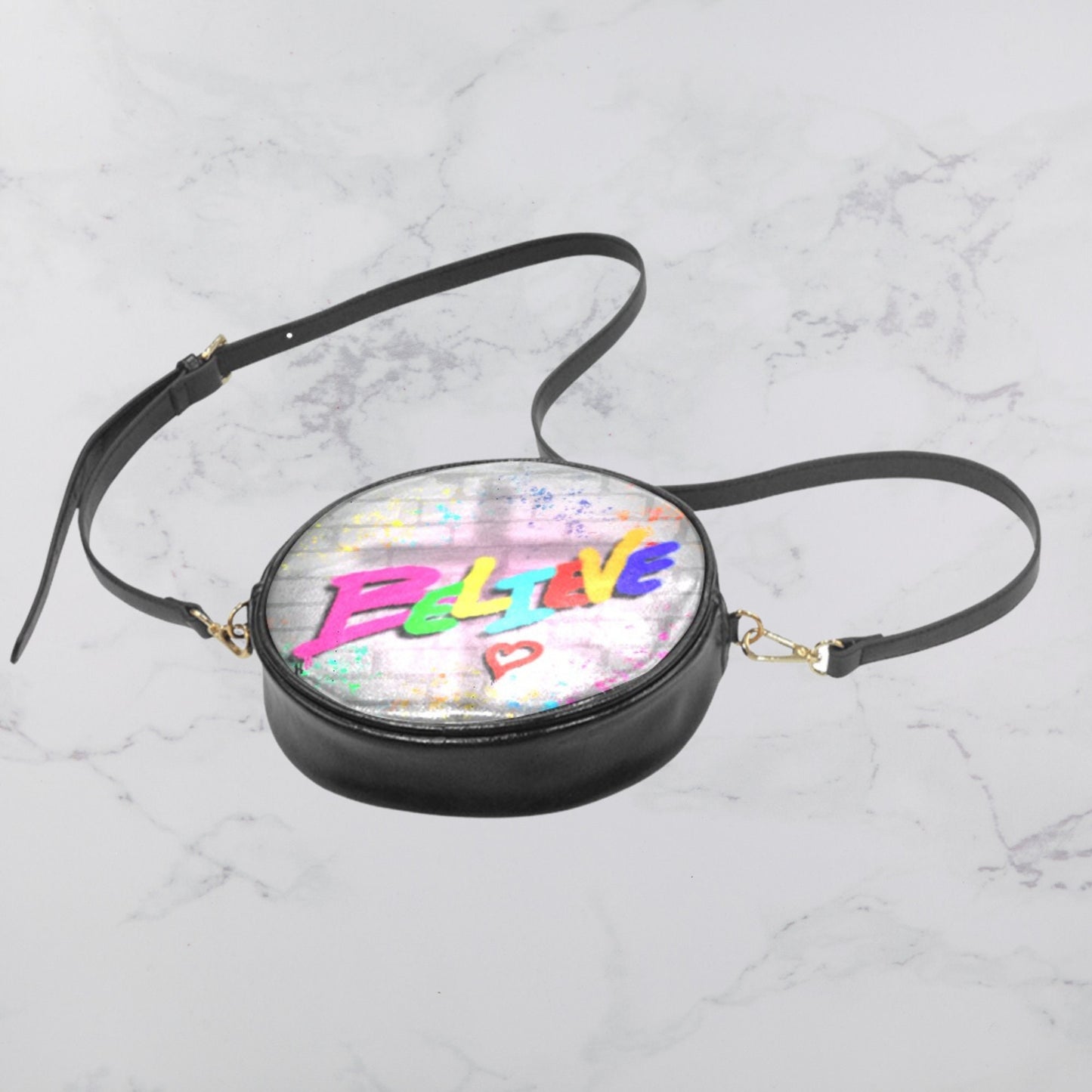 Round Crossbody Sling Bag, Graffiti Art crossbody bag, Mini Square Sling Bag, Graffiti designed Sling handbag, Religious leather crossbody