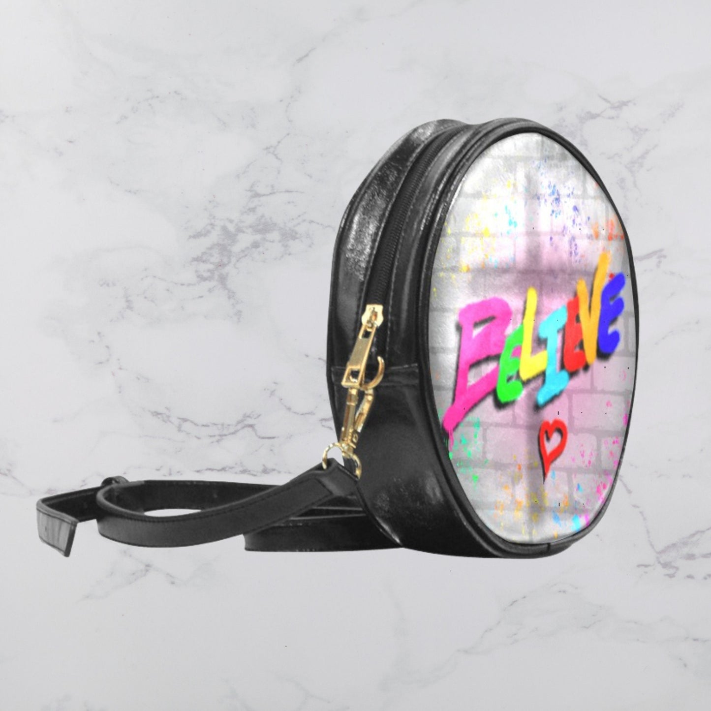 Mini Square Sling Bag, Graffiti Art crossbody bag, Round Crossbody Sling Bag, Colorful Christian Sling handbag, Religious leather crossbody
