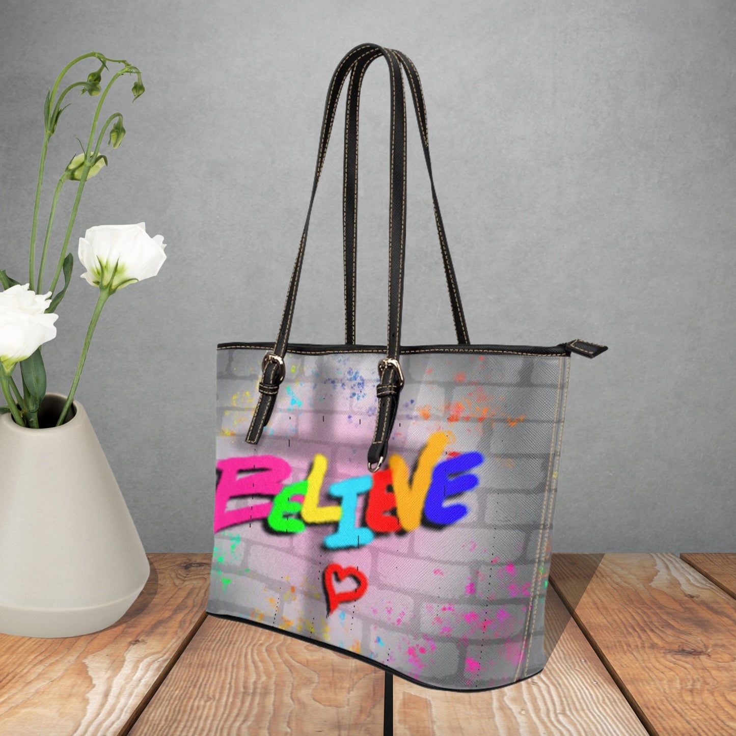 Christian handbag with Graffiti style design, Believe Christian tote, Religious gift for her, Women religious handbag, Believe in God tote
