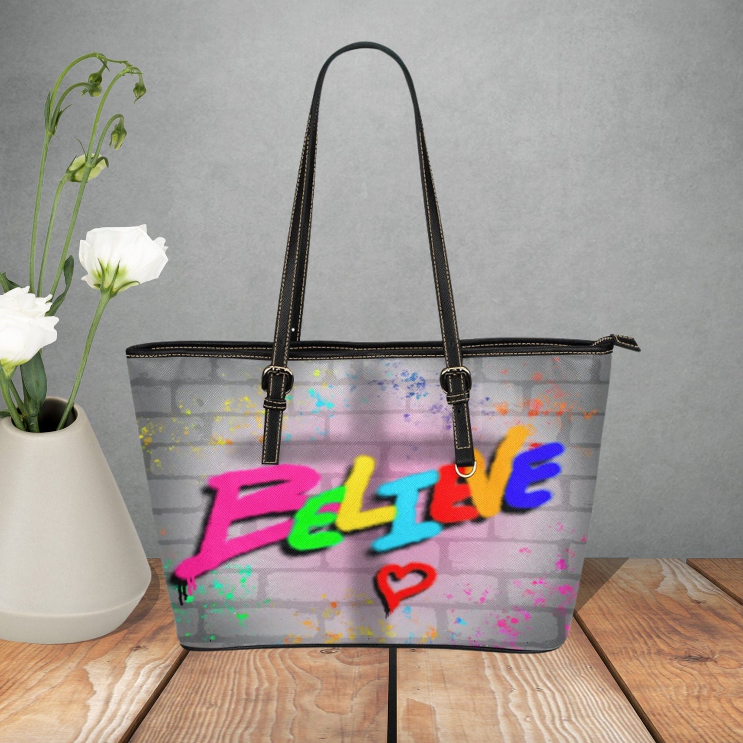 Christian handbag with Graffiti style design, Believe Christian tote, Religious gift for her, Women religious handbag, Believe in God tote