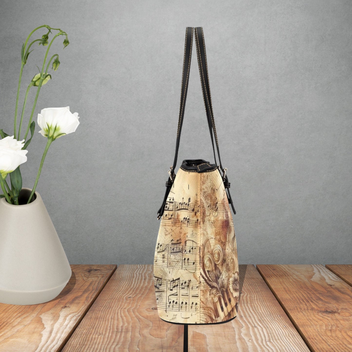 Vintage music sheet designed Handbag, Treble Clef tote bag, Piano keys tote bag, Music teacher gift, Music lovers faux leather bag