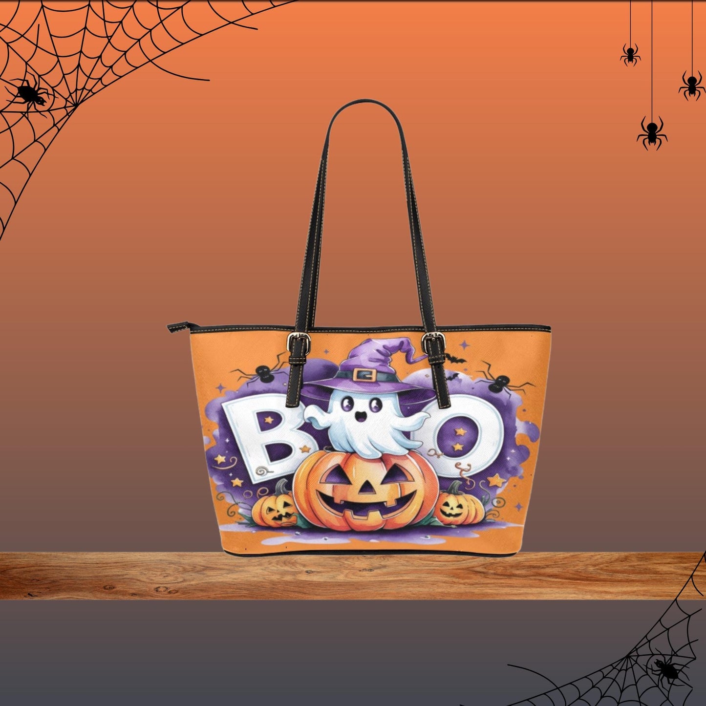 Cute Women’s Halloween Tote Bag, Halloween Themed Handbag, Pumpkin Tote Bag for Halloween,Purple Halloween Bag with Pumpkins, Halloween Gift