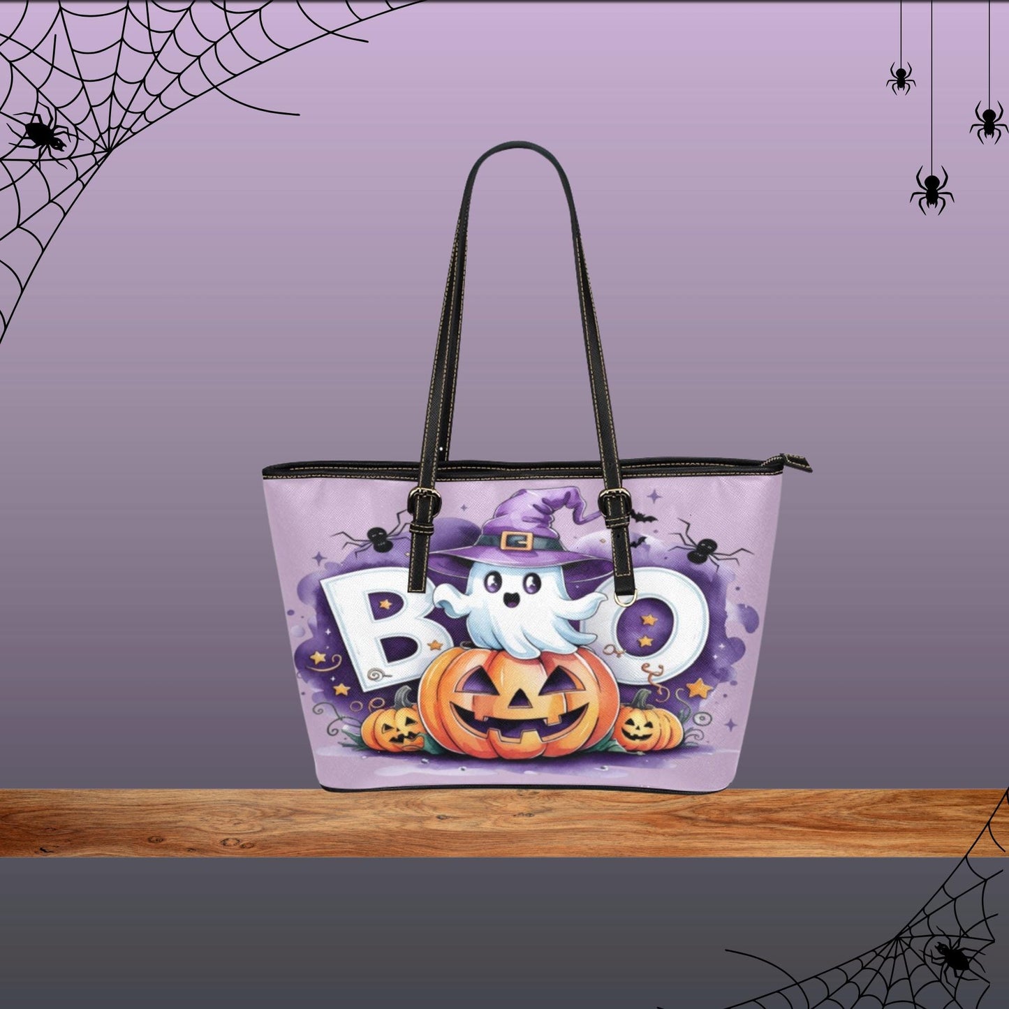 Cute Women’s Halloween Tote Bag, Halloween Themed Handbag, Pumpkin Tote Bag for Halloween,Purple Halloween Bag with Pumpkins, Halloween Gift