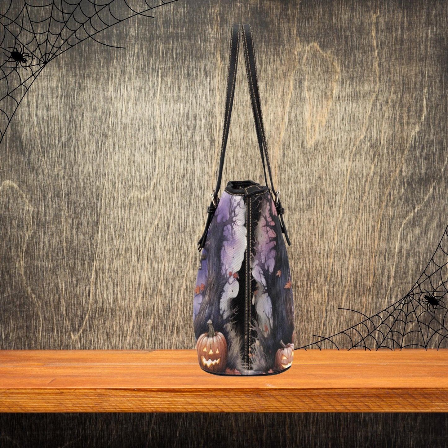 Spooky Halloween Themed Handbag, Jack-o-Lantern Halloween Tote Bag, Haunted House Handbag, Women’s Halloween Design Purse, Halloween Print