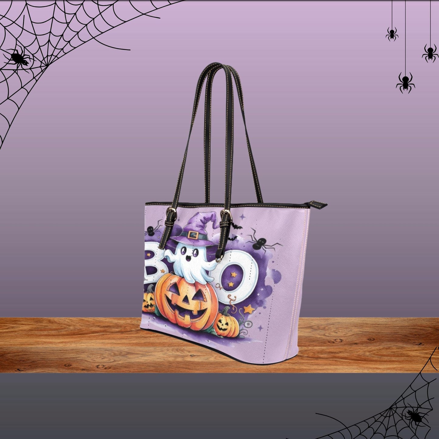 Cute Women’s Halloween Tote Bag, Halloween Themed Handbag, Pumpkin Tote Bag for Halloween,Purple Halloween Bag with Pumpkins, Halloween Gift