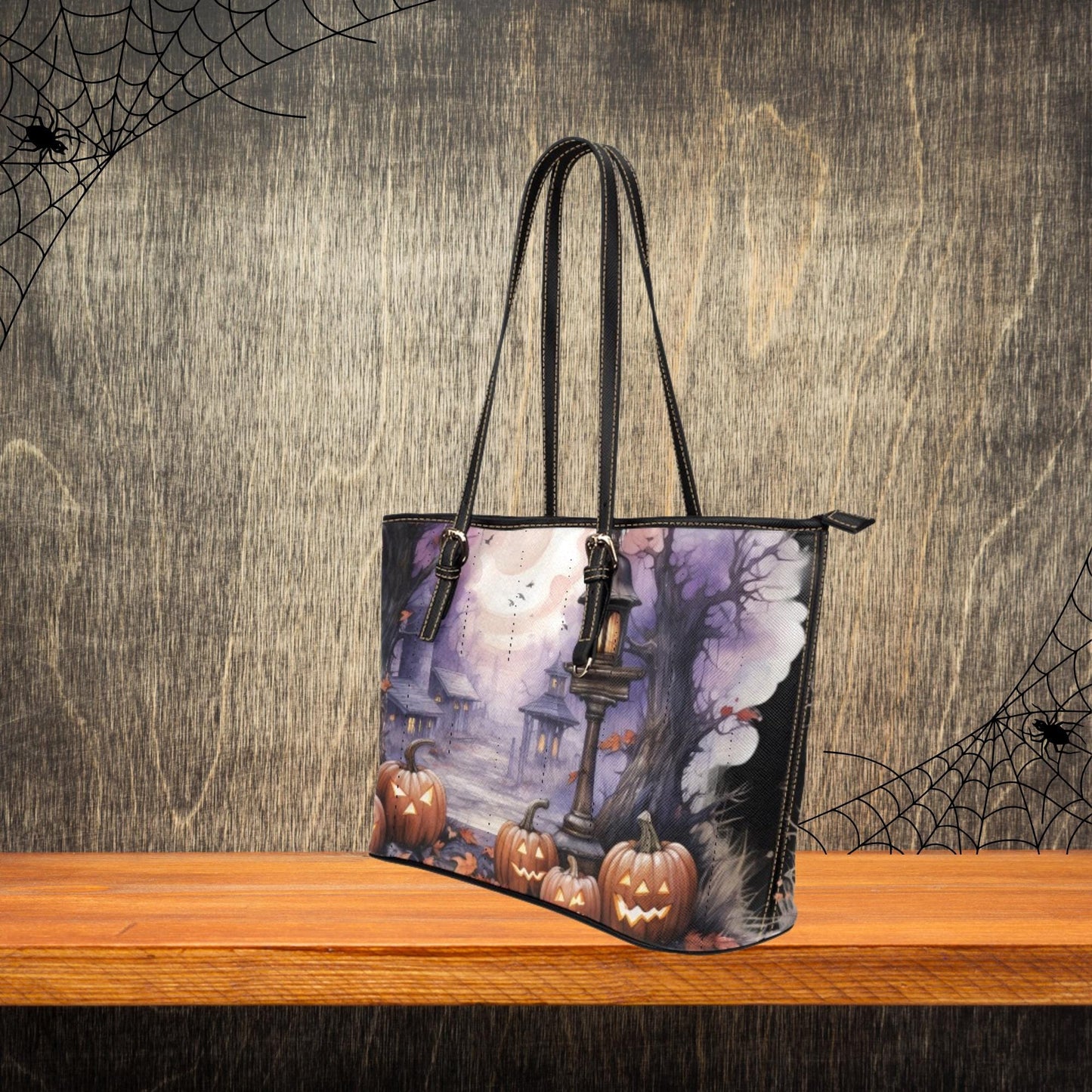 Spooky Halloween Themed Handbag, Jack-o-Lantern Halloween Tote Bag, Haunted House Handbag, Women’s Halloween Design Purse, Halloween Print