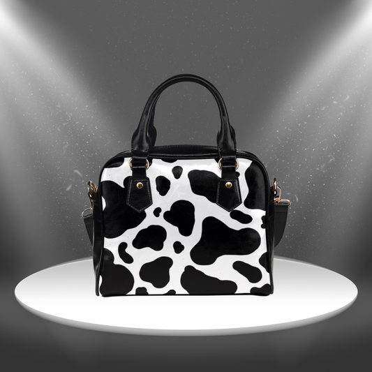 Fun Cow Print Crossbody Handbag with Shoulder Strap, Lightweight Womens Shoulder Bag with cowhide pattern, Black and White Purse,