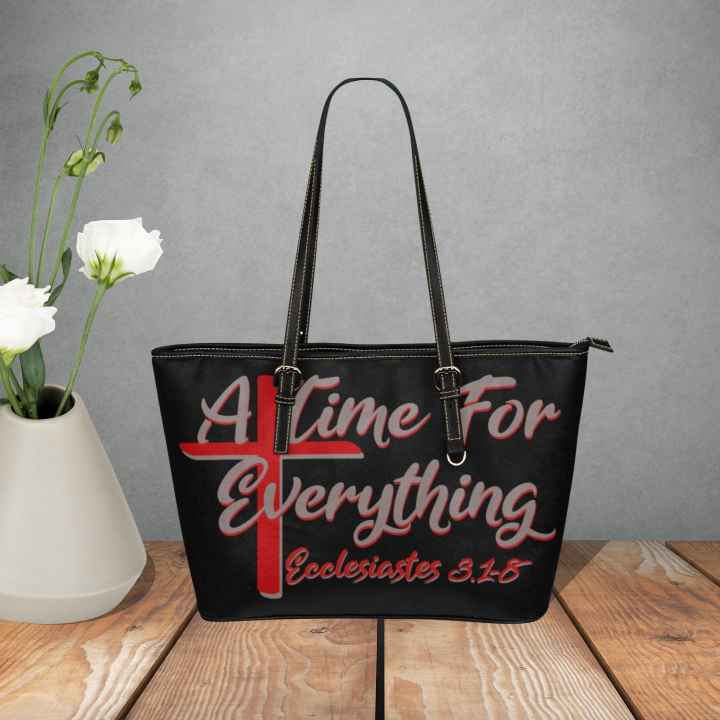 Ecclesiastes 3.1-8 handbag, A Time For Everything faux Leather tote, Christian handbag, Large handbag with Bible verse, Women’s