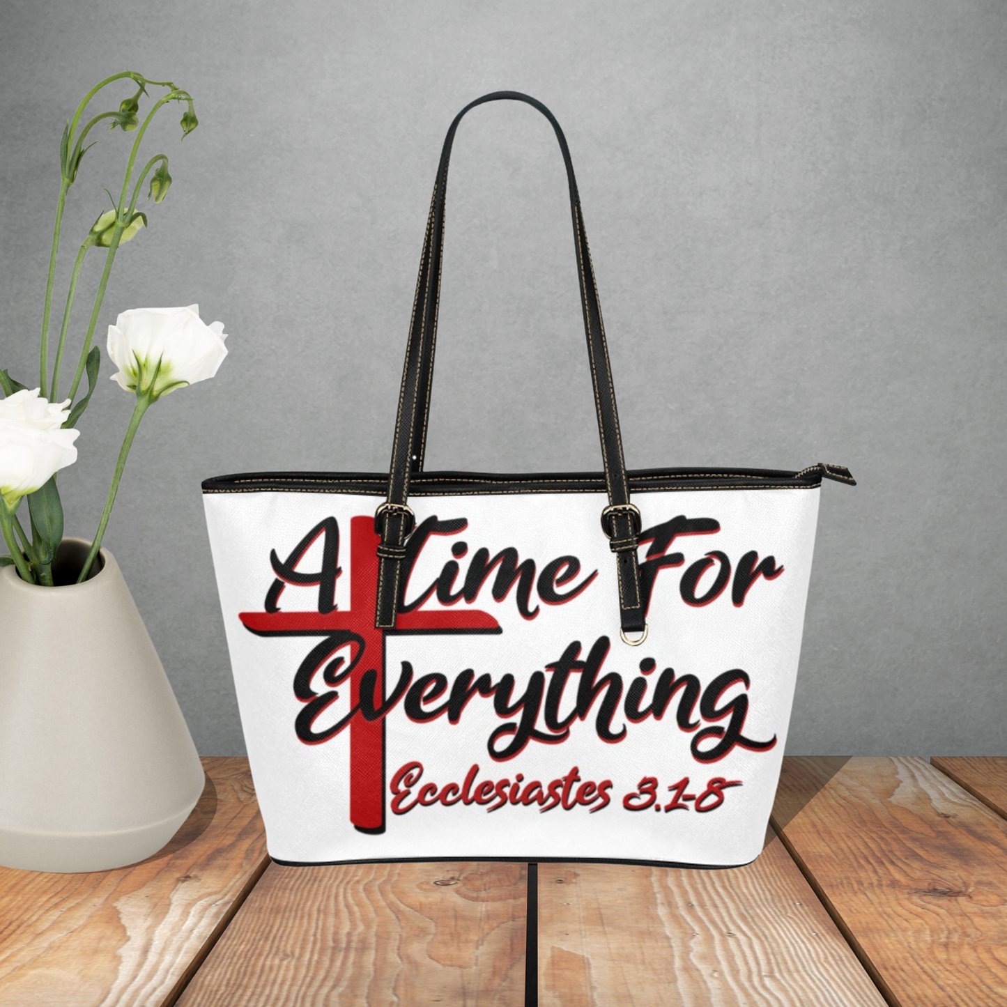 Ecclesiastes 3.1-8 handbag, A Time For Everything faux Leather tote, Christian handbag, Large handbag with Bible verse, Women’s